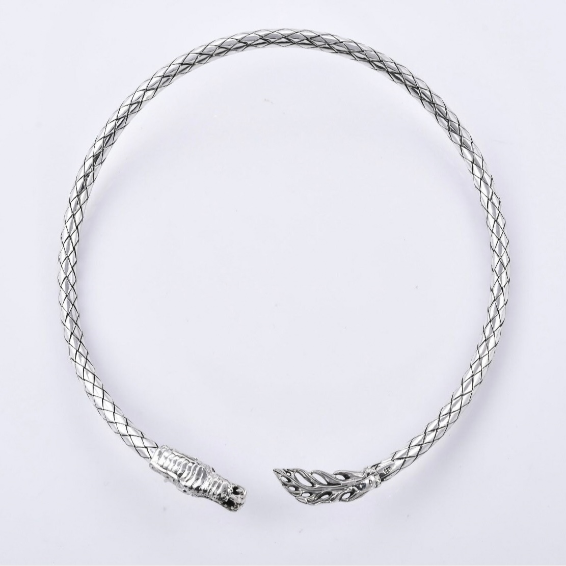 Sterling silver double dragon choker necklace