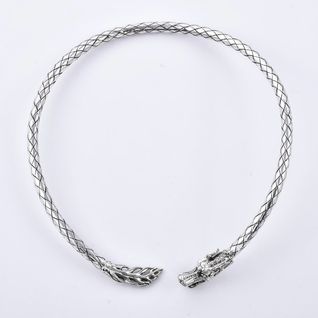 Sterling silver double dragon choker necklace