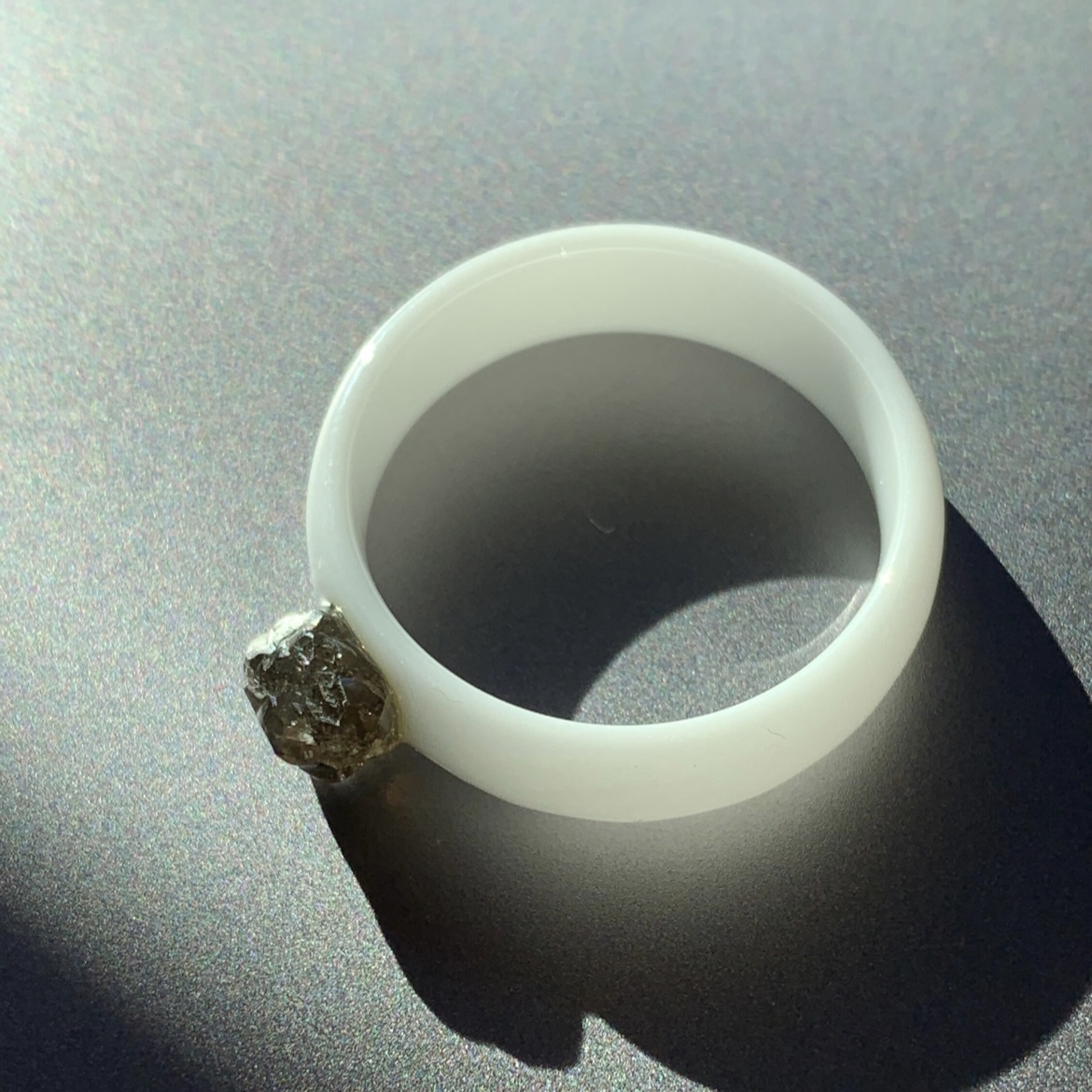 Raw diamond and white ceramic ring