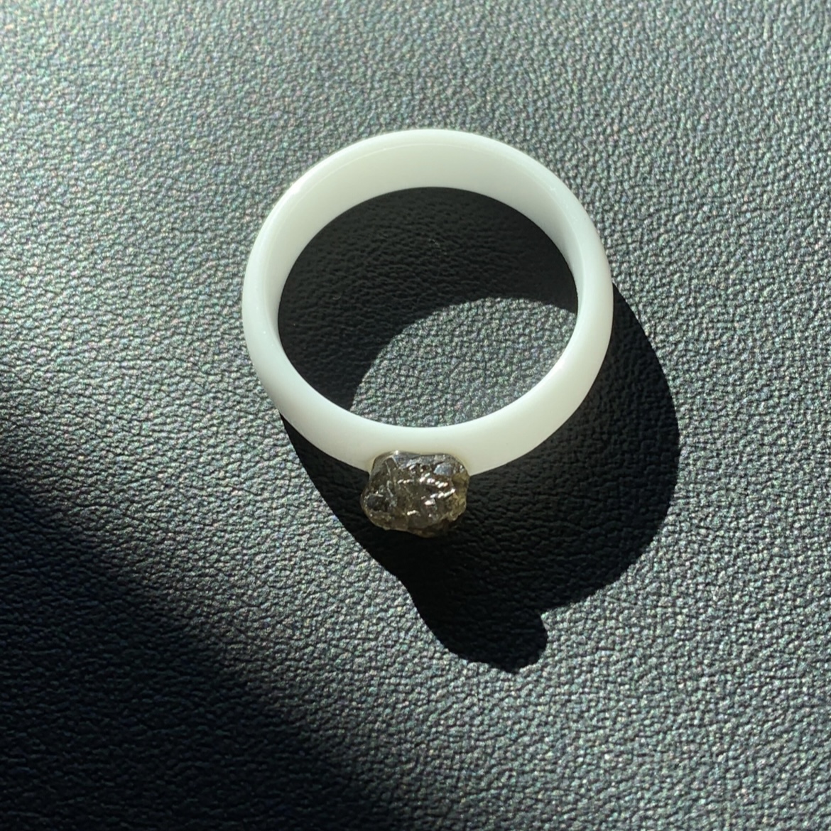 Raw diamond and white ceramic ring