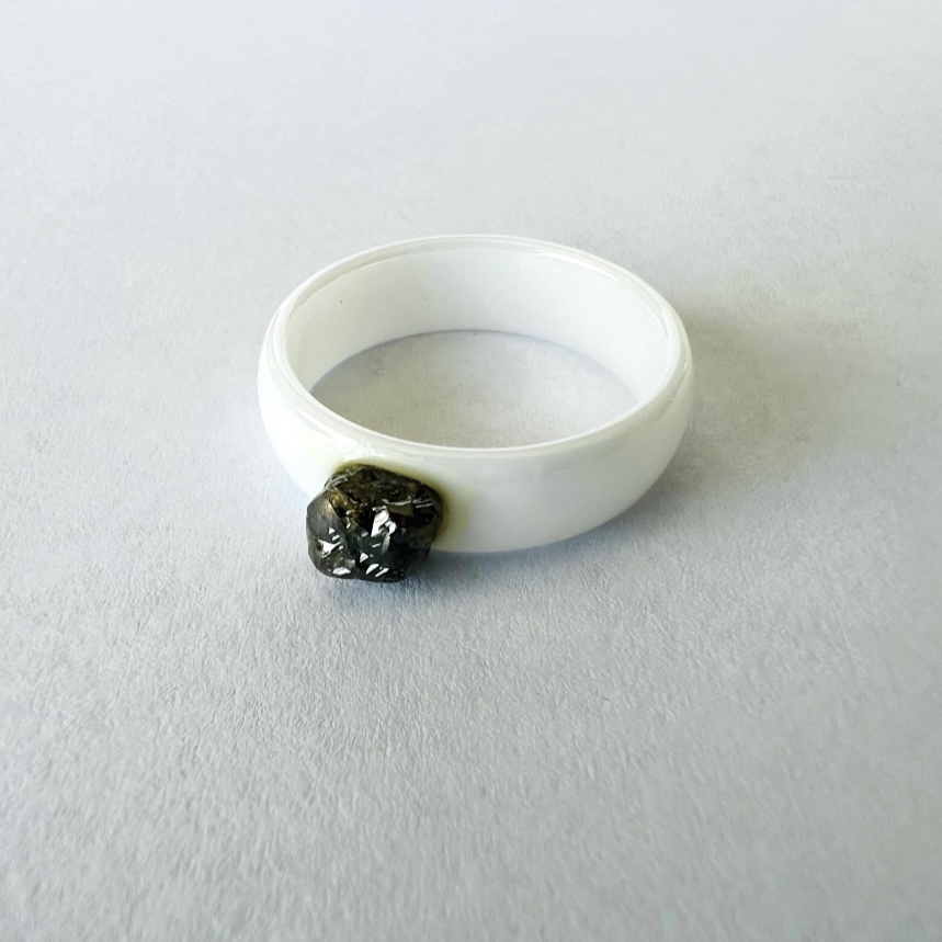 Raw diamond and white ceramic ring