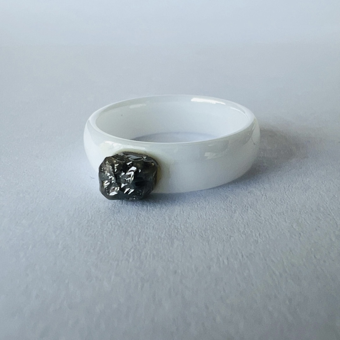Raw diamond and white ceramic ring
