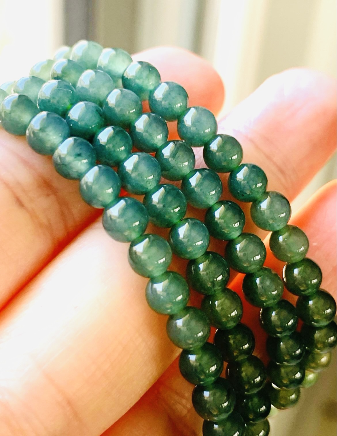 Natural green icy jadeite bead necklace/bracelet, 5mm, 23 inches