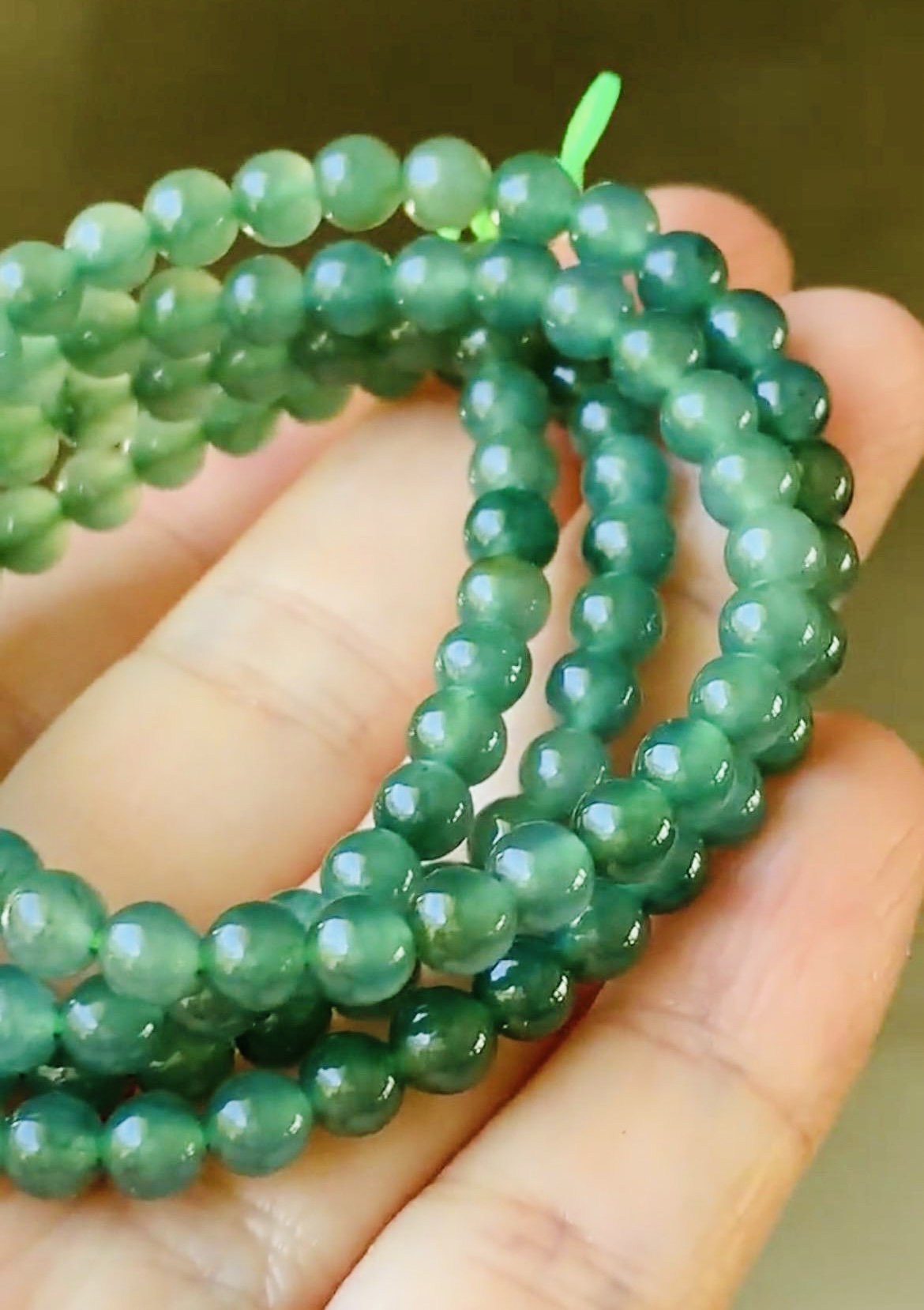 Natural green icy jadeite bead necklace/bracelet, 5mm, 23 inches