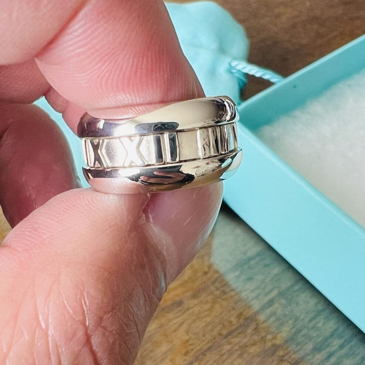 Tiffany & Co. sterling silver Atlas ring, size 4.5