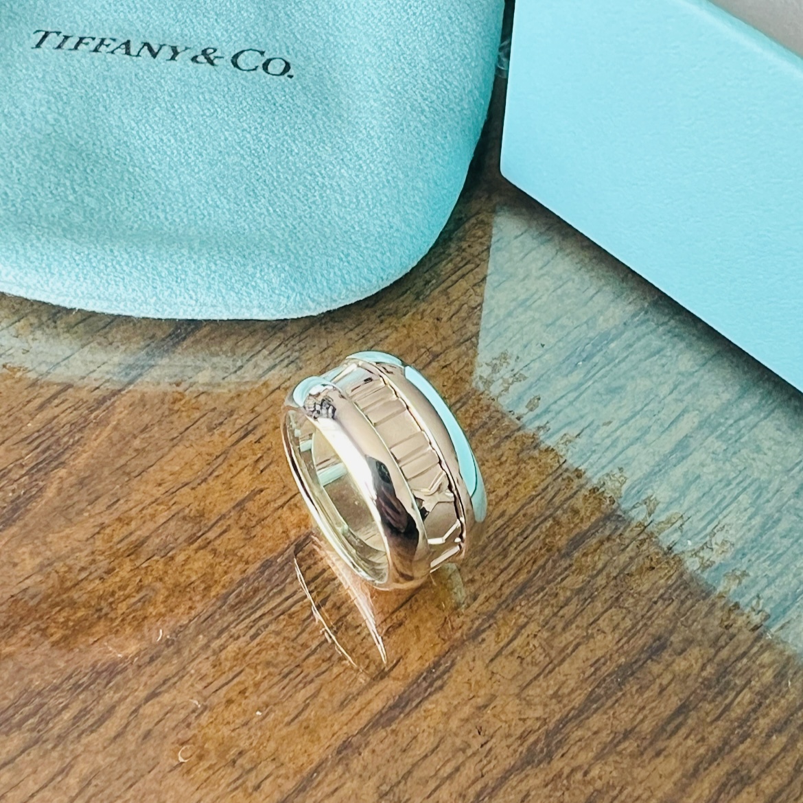 Tiffany & Co. sterling silver Atlas ring, size 4.5