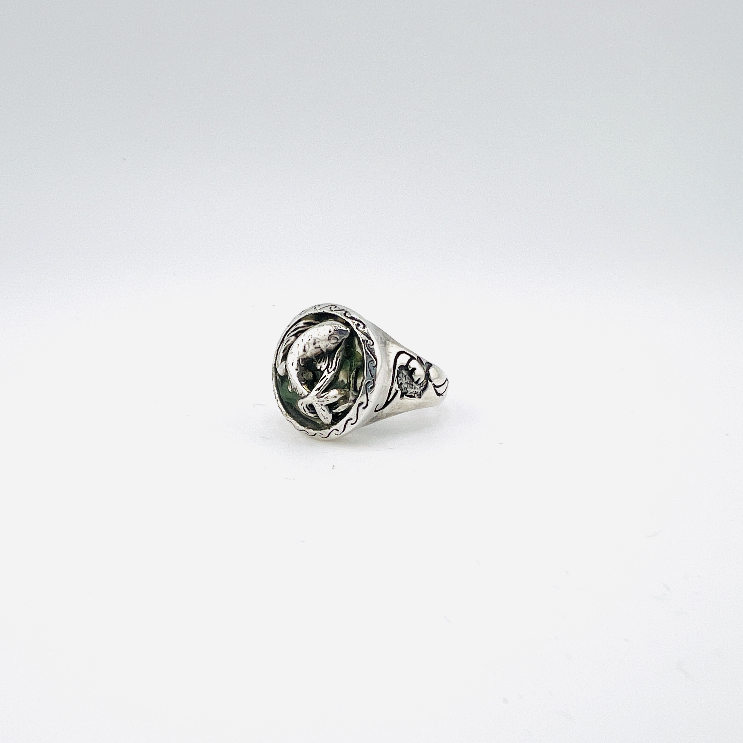 Koi Fish in pond ring, sterling silver, size 9