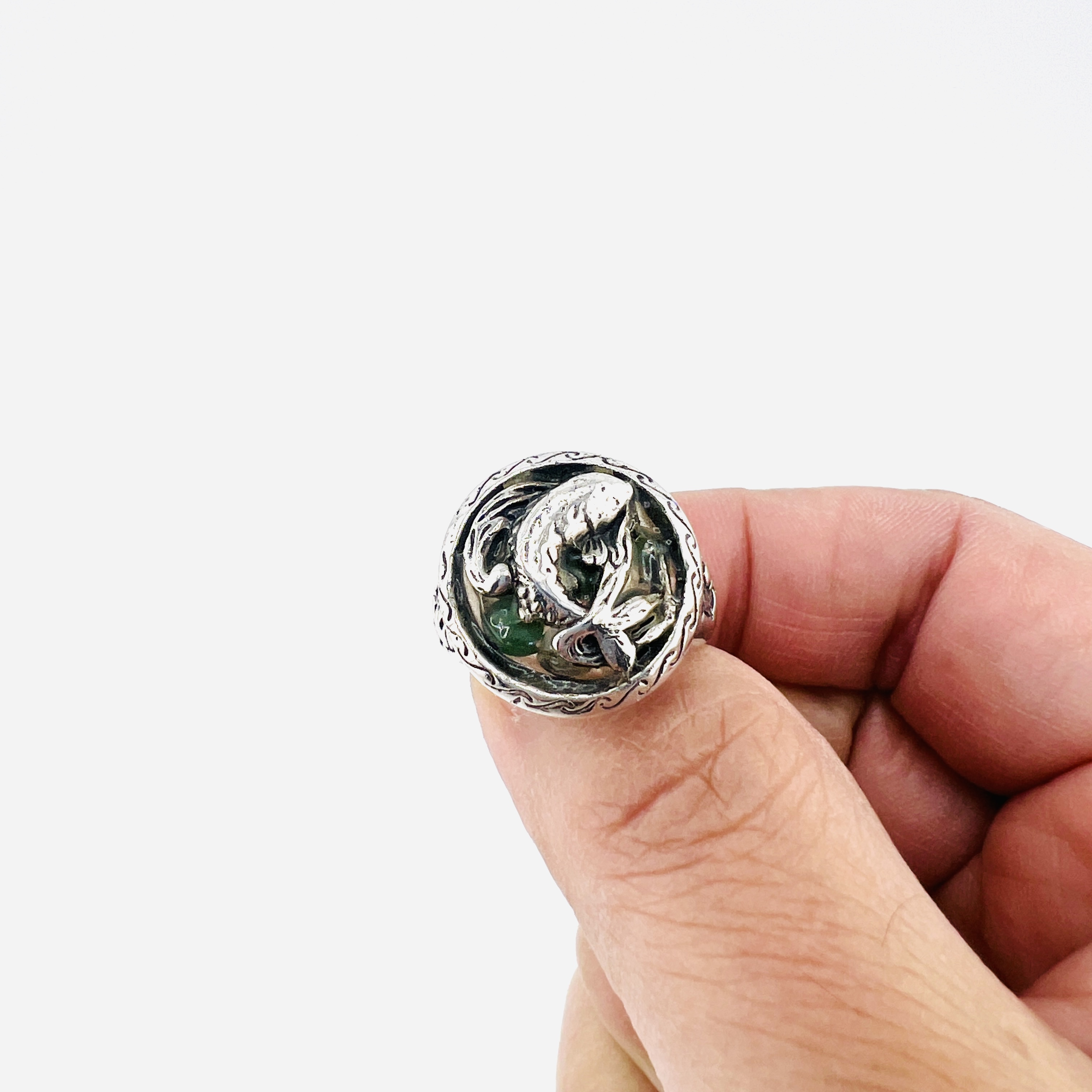 Koi Fish in pond ring, sterling silver, size 9