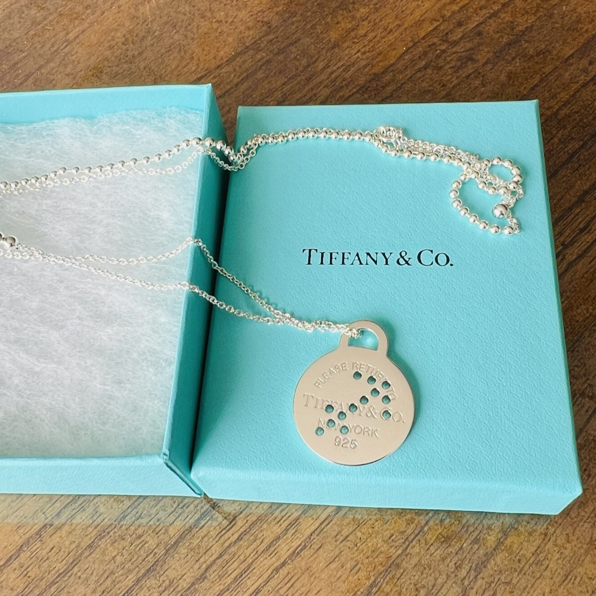 Tiffany & Co. Large RTT Sagittarius round pendant necklace, sterling silver, 30 inches chain