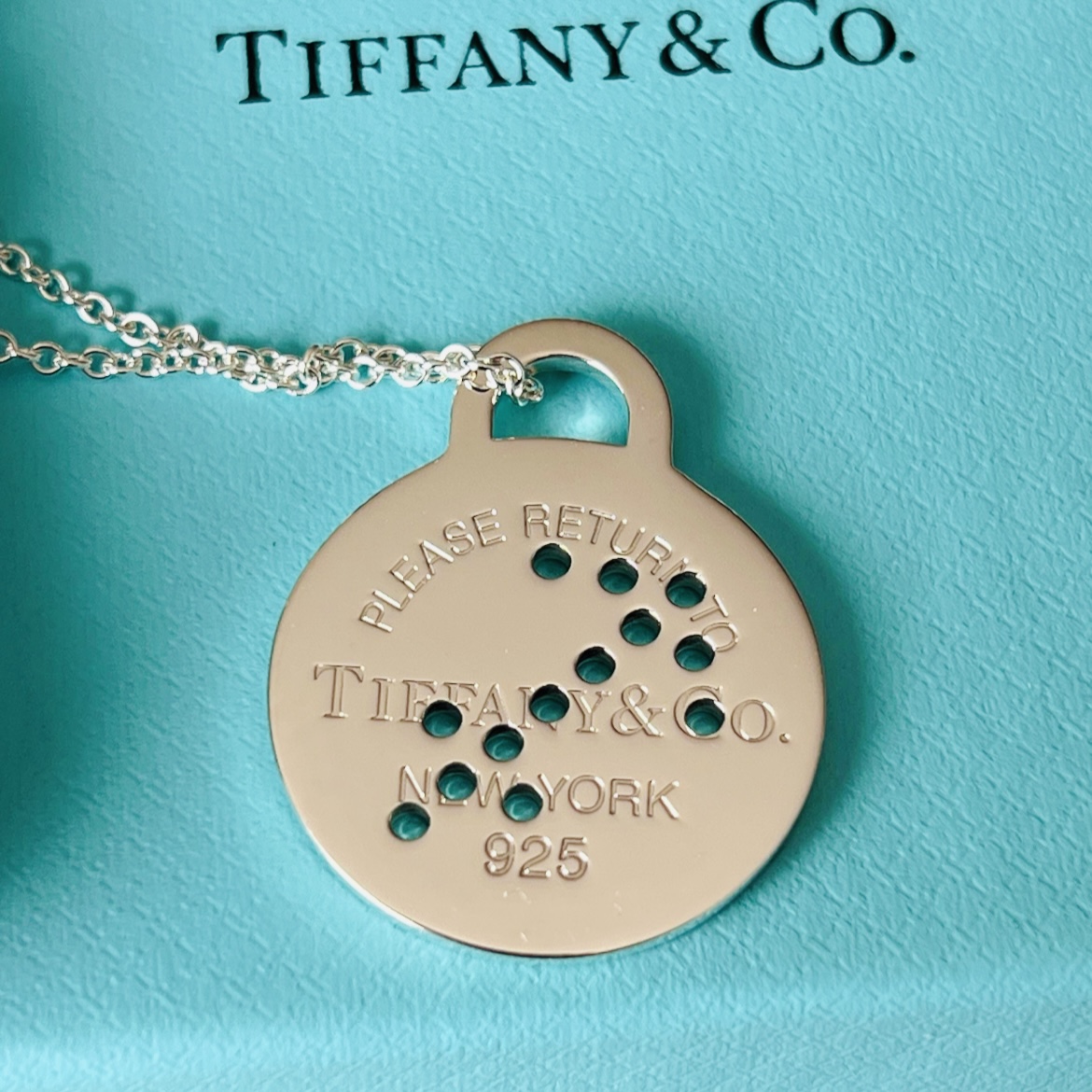 Tiffany & Co. Large RTT Sagittarius round pendant necklace, sterling silver, 30 inches chain