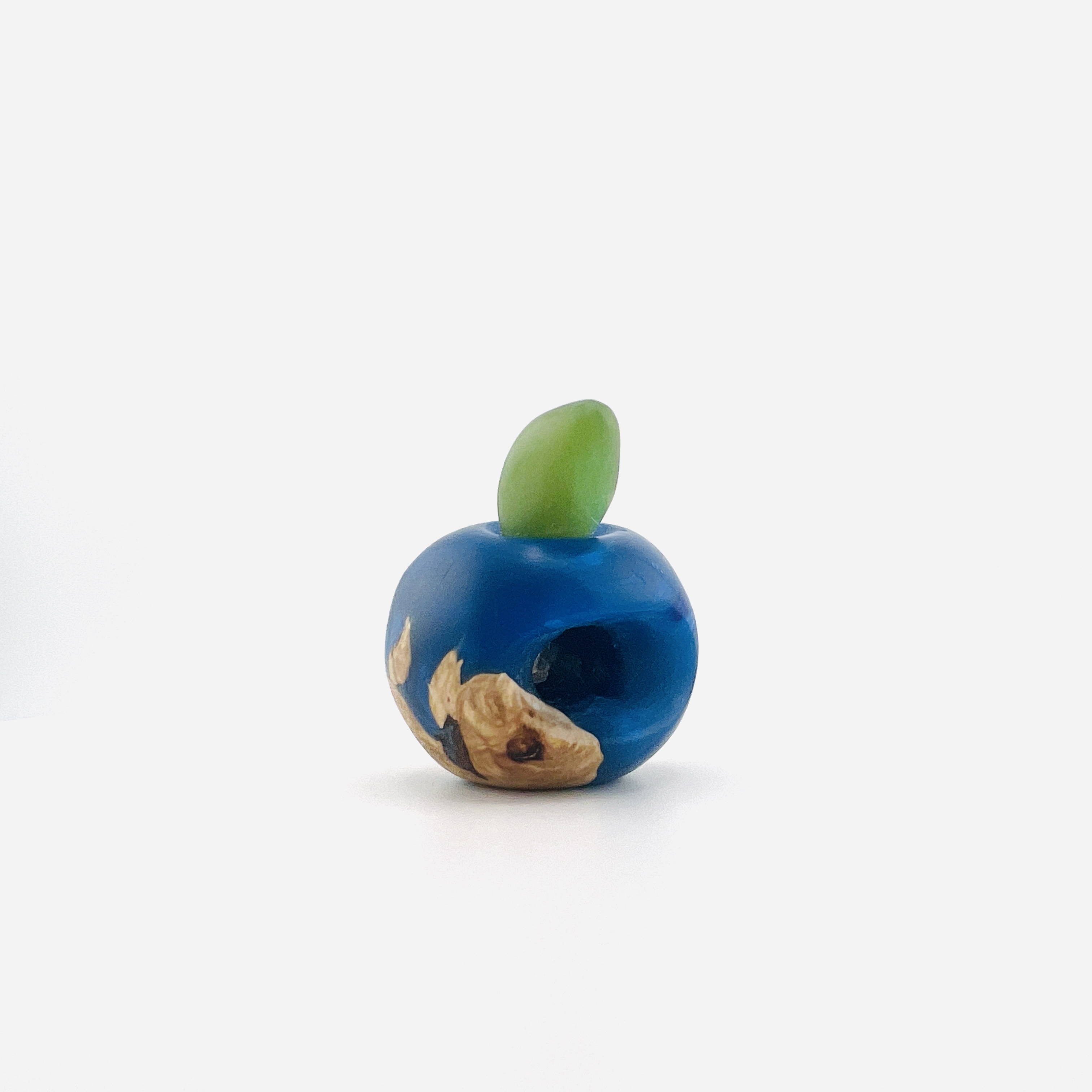Apple planet, bead and pendant in blue resin and burl hybrid