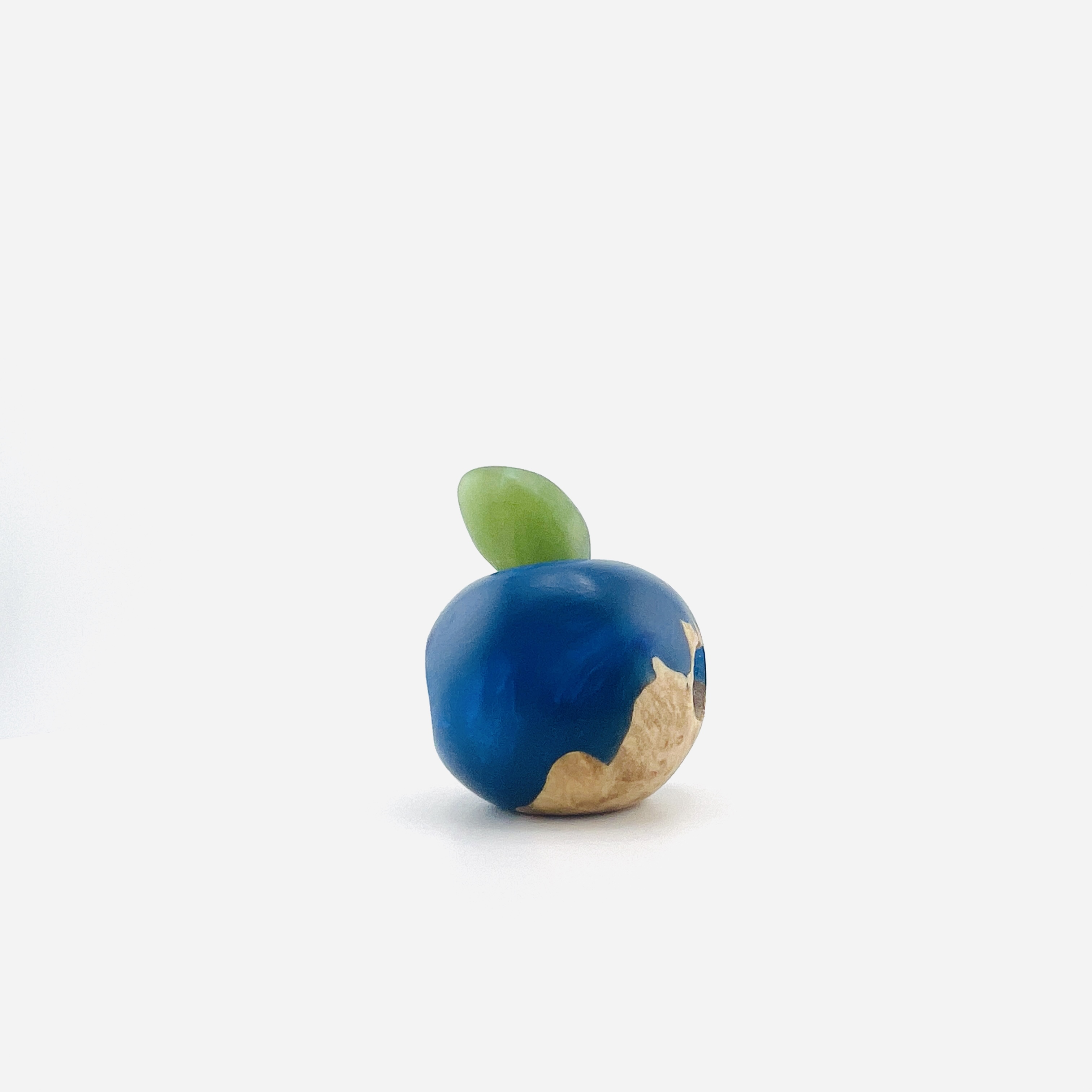 Apple planet, bead and pendant in blue resin and burl hybrid
