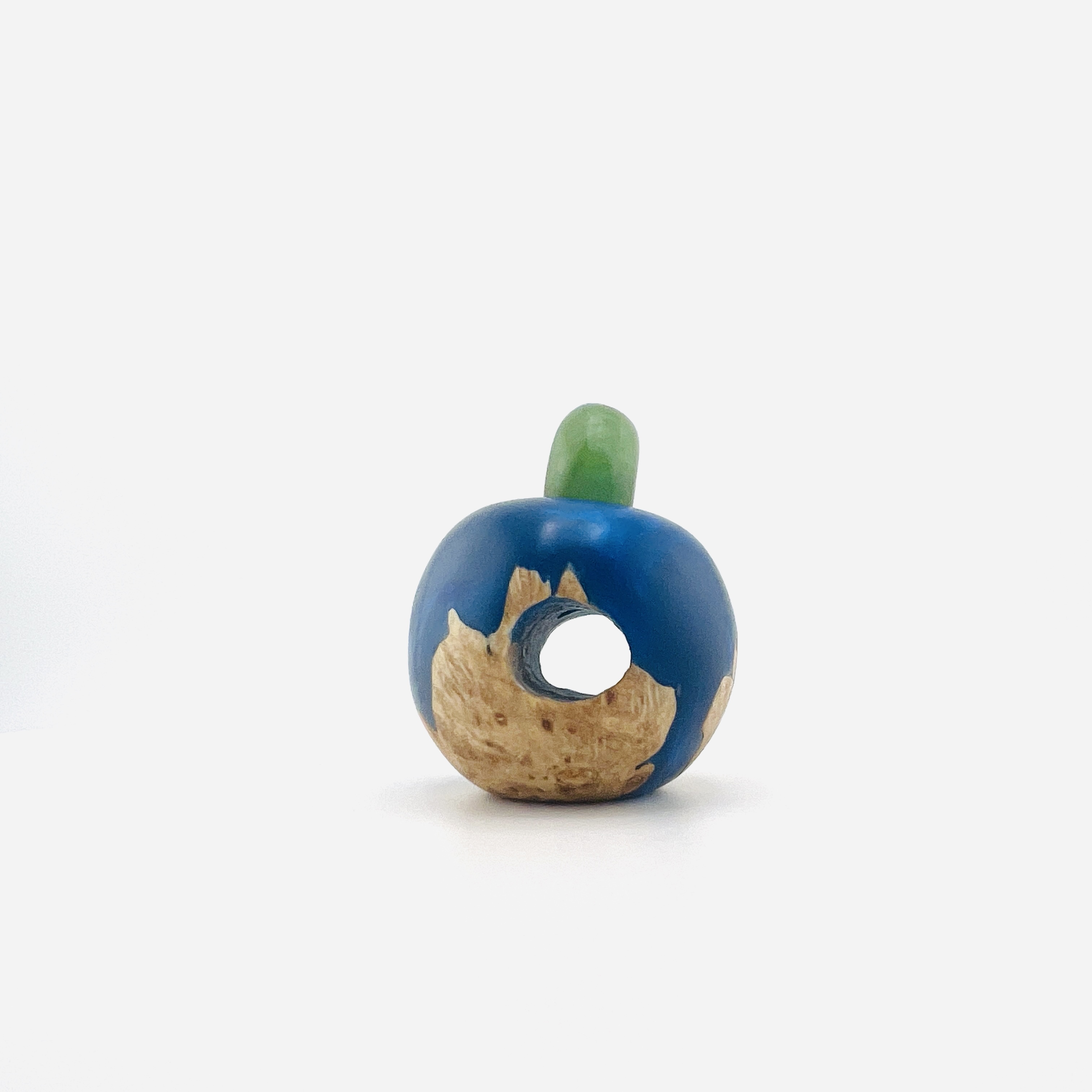Apple planet, bead and pendant in blue resin and burl hybrid
