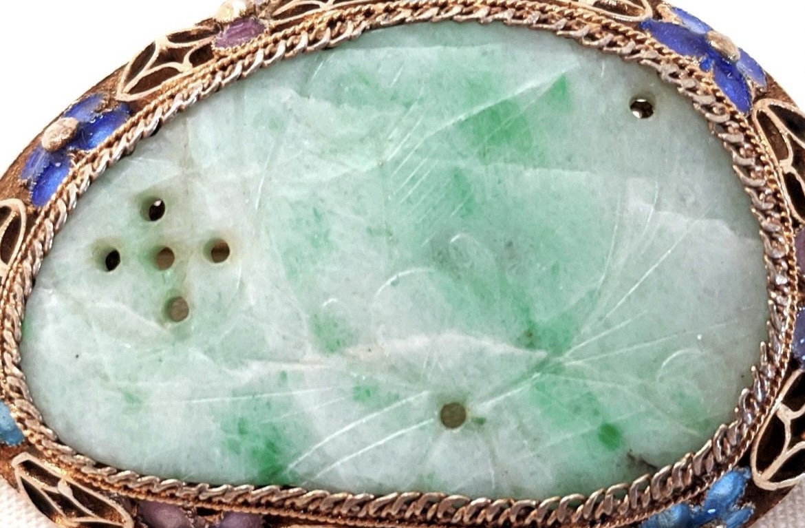 Vintage Jadeite and gilt silver brooch