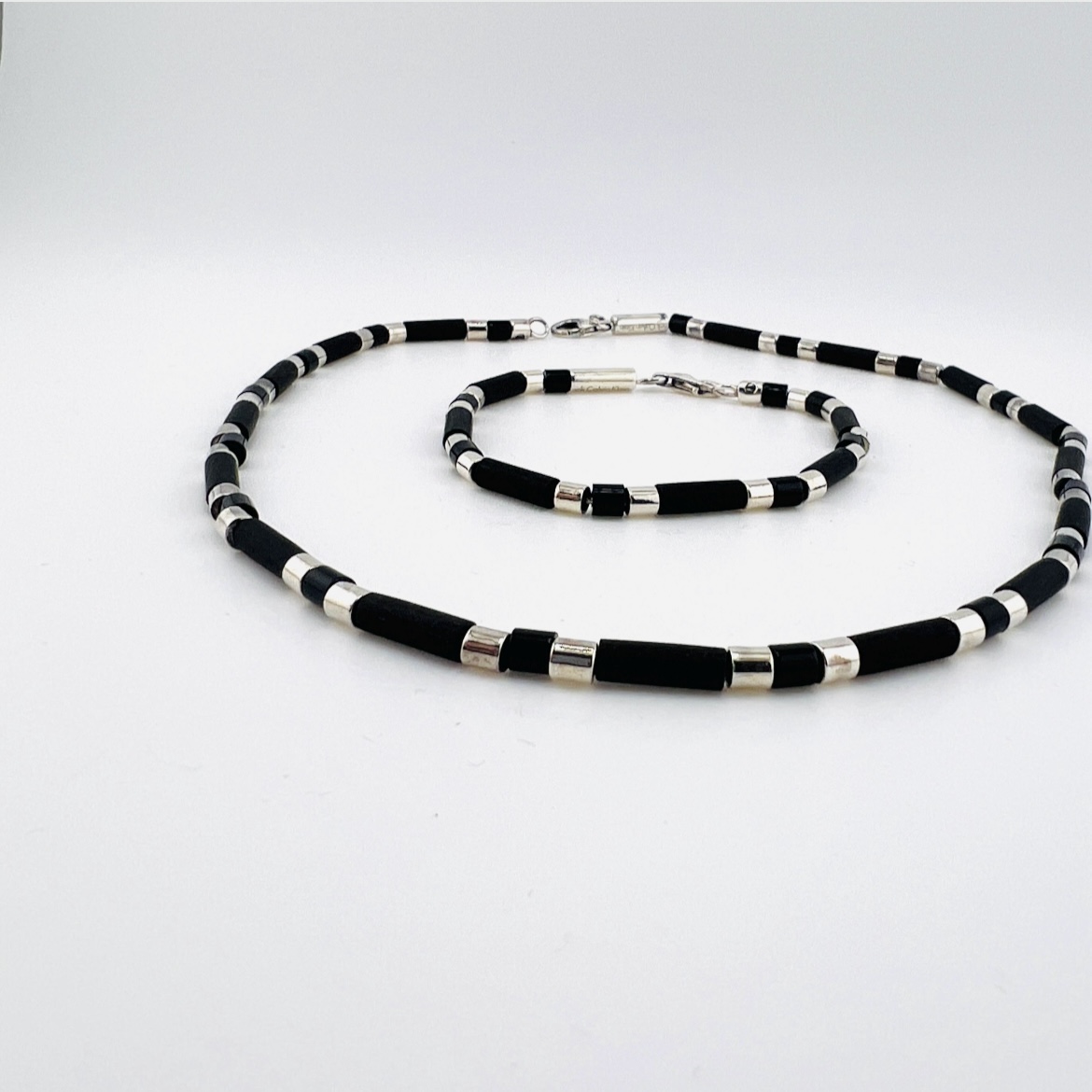 Black and Silver Beaded Jewelry Set