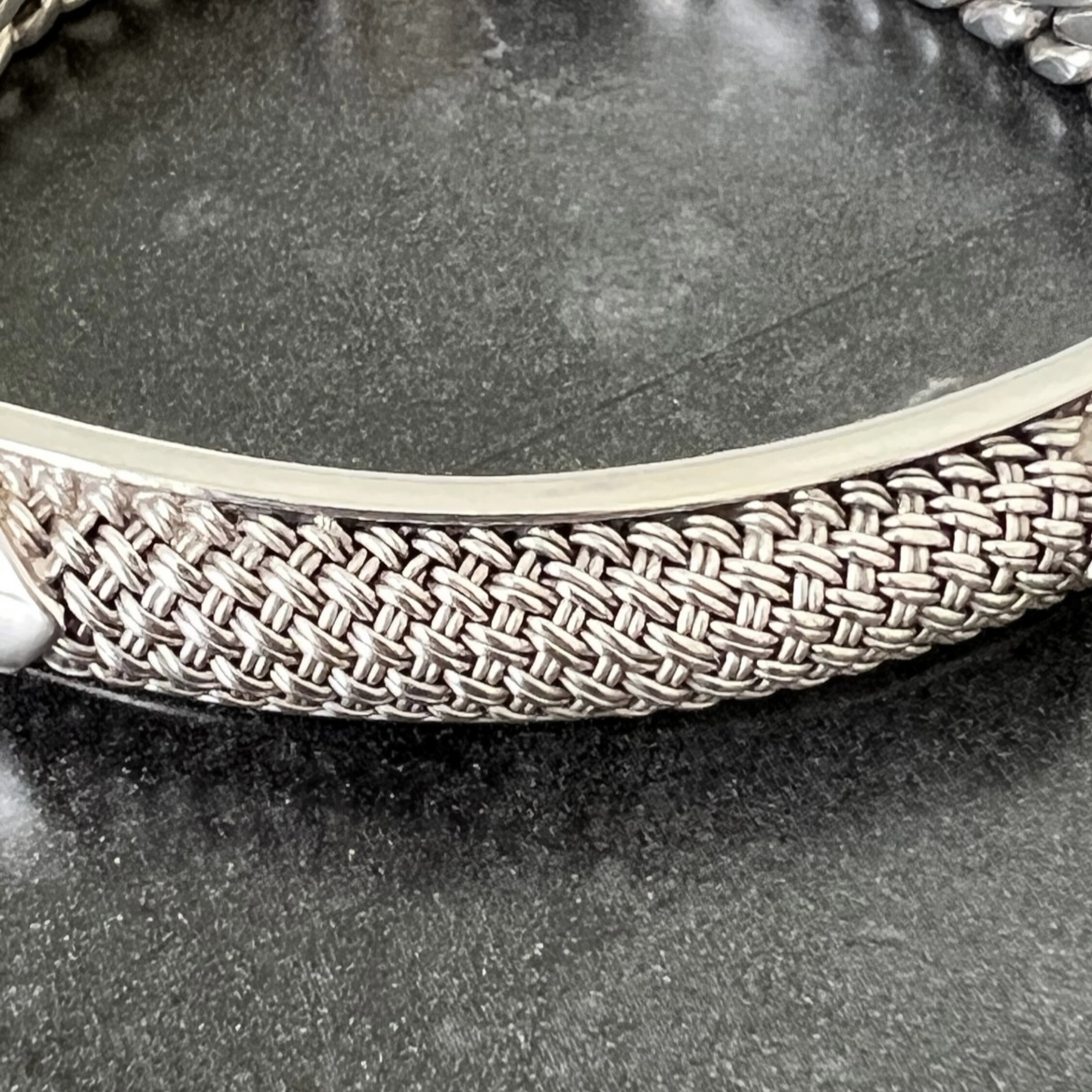 Heavy woven link sterling silver bracelet