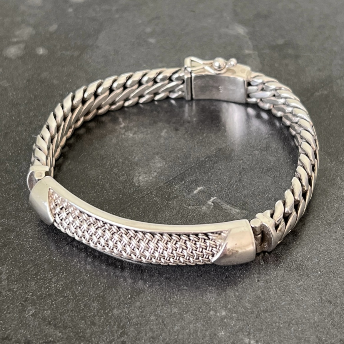 Heavy woven link sterling silver bracelet