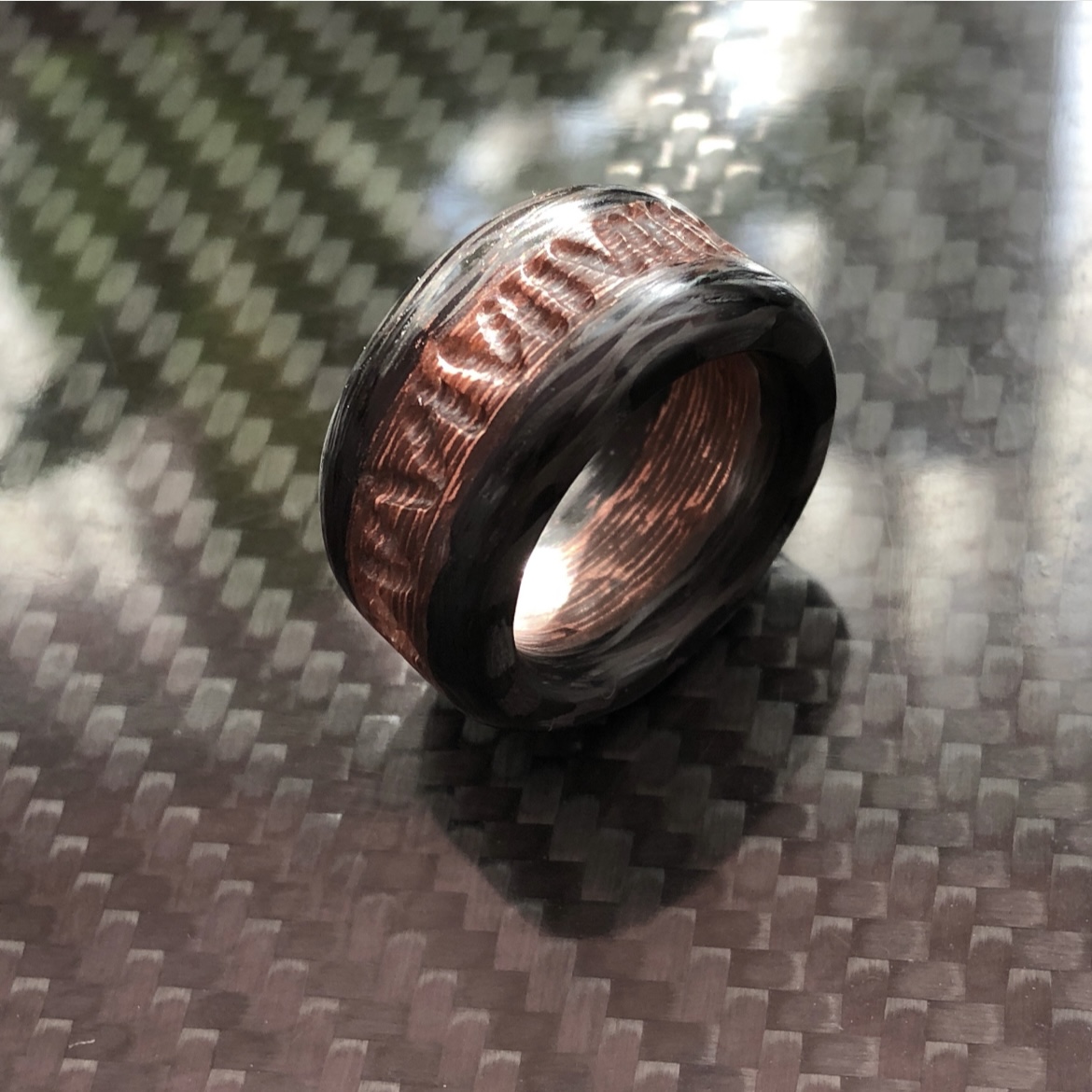 Time traveler carbon copper ring