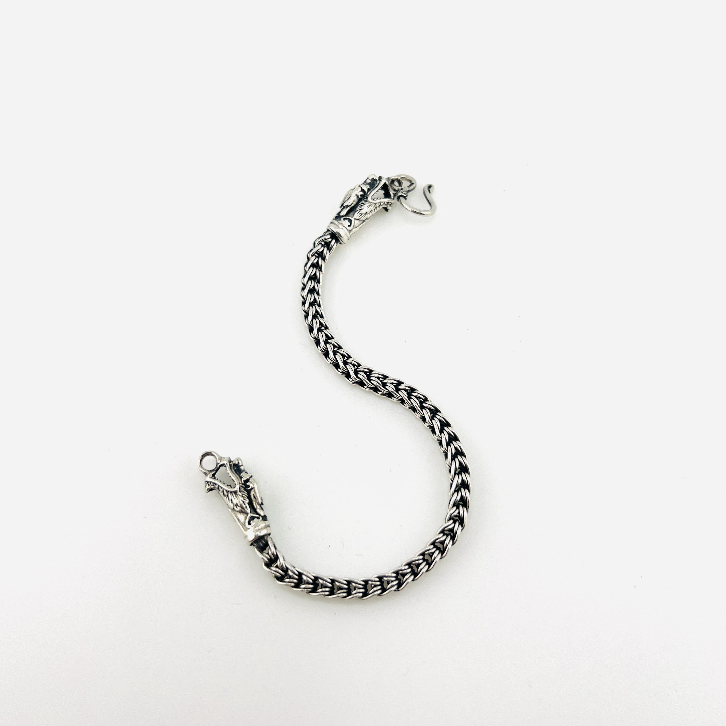 Two dragons sterling silver woven link bracelet