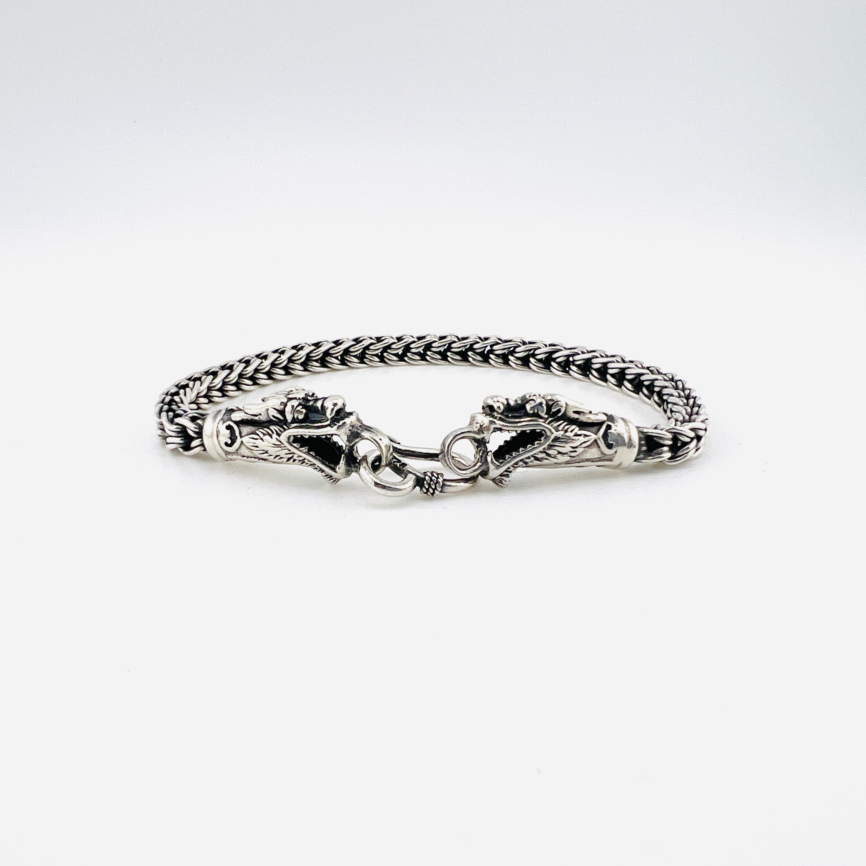 Two dragons sterling silver woven link bracelet
