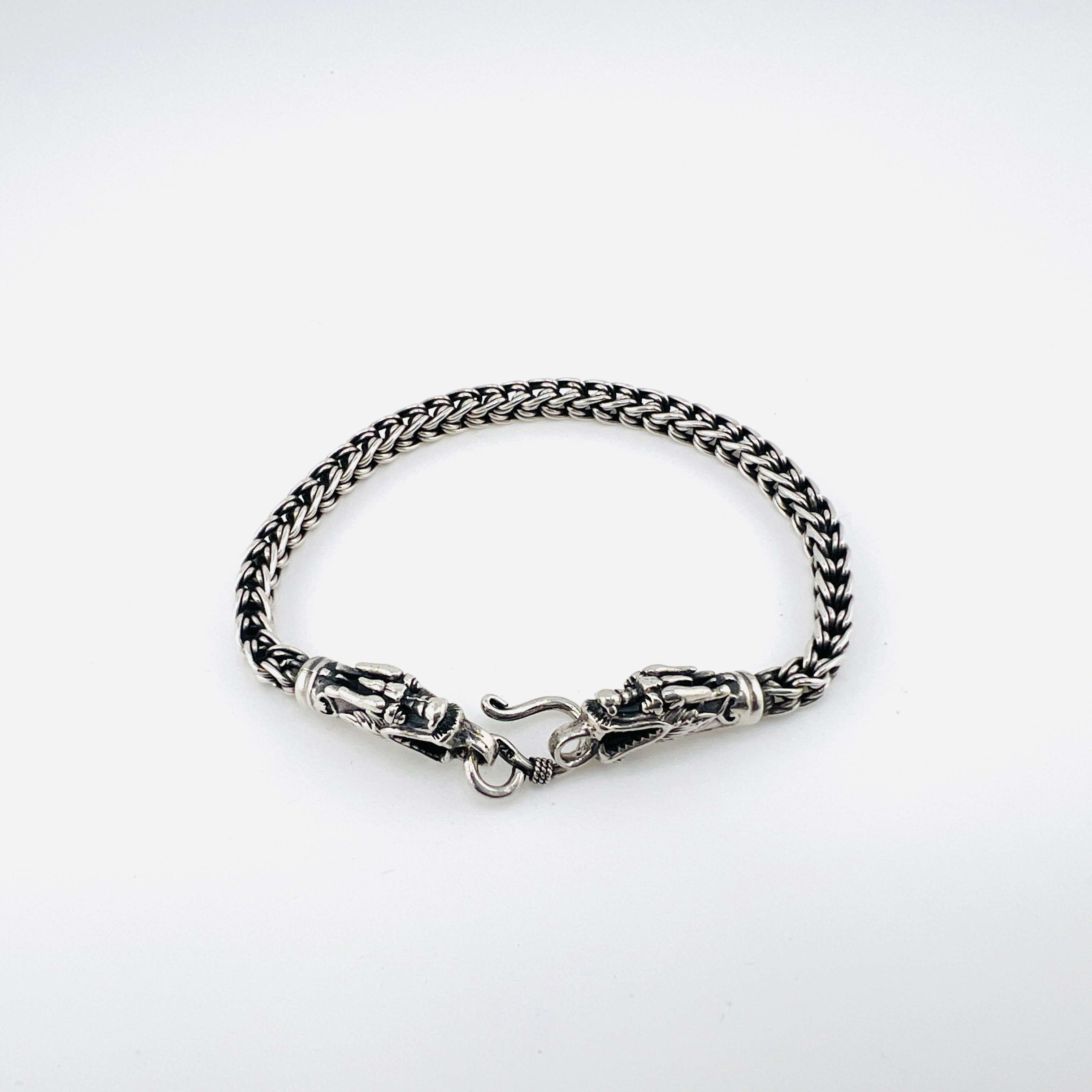 Two dragons sterling silver woven link bracelet