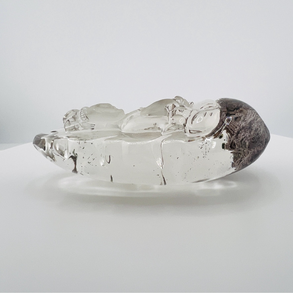 Crystal Buddha pendant, in garden brown phantom pyramid scenic quartz