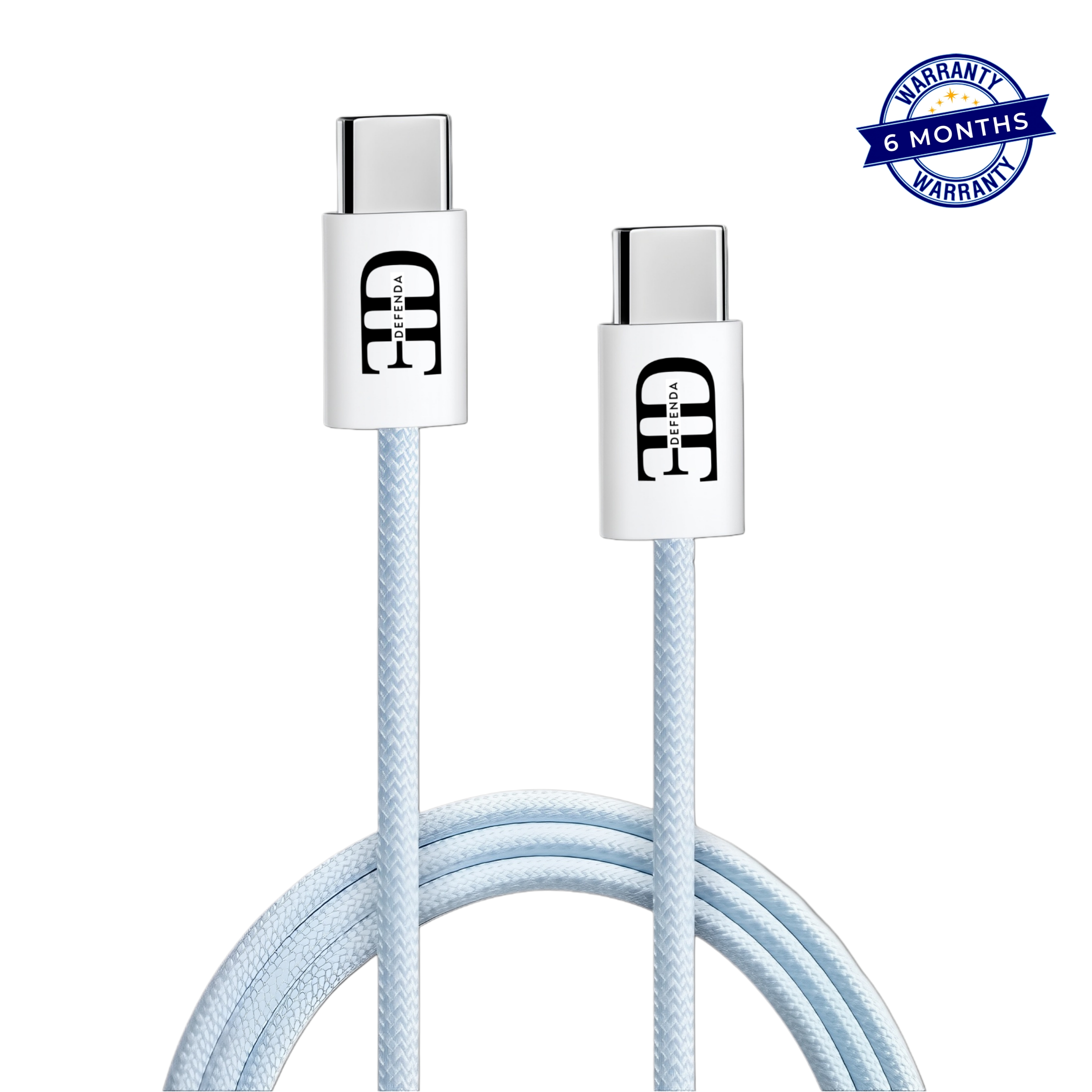 Defenda Braid-x Type-C to Type-C Fast Charging Cable | 5A | Braided Nylon | 60W PD Support | 1M Length – White | 6-Month Warranty