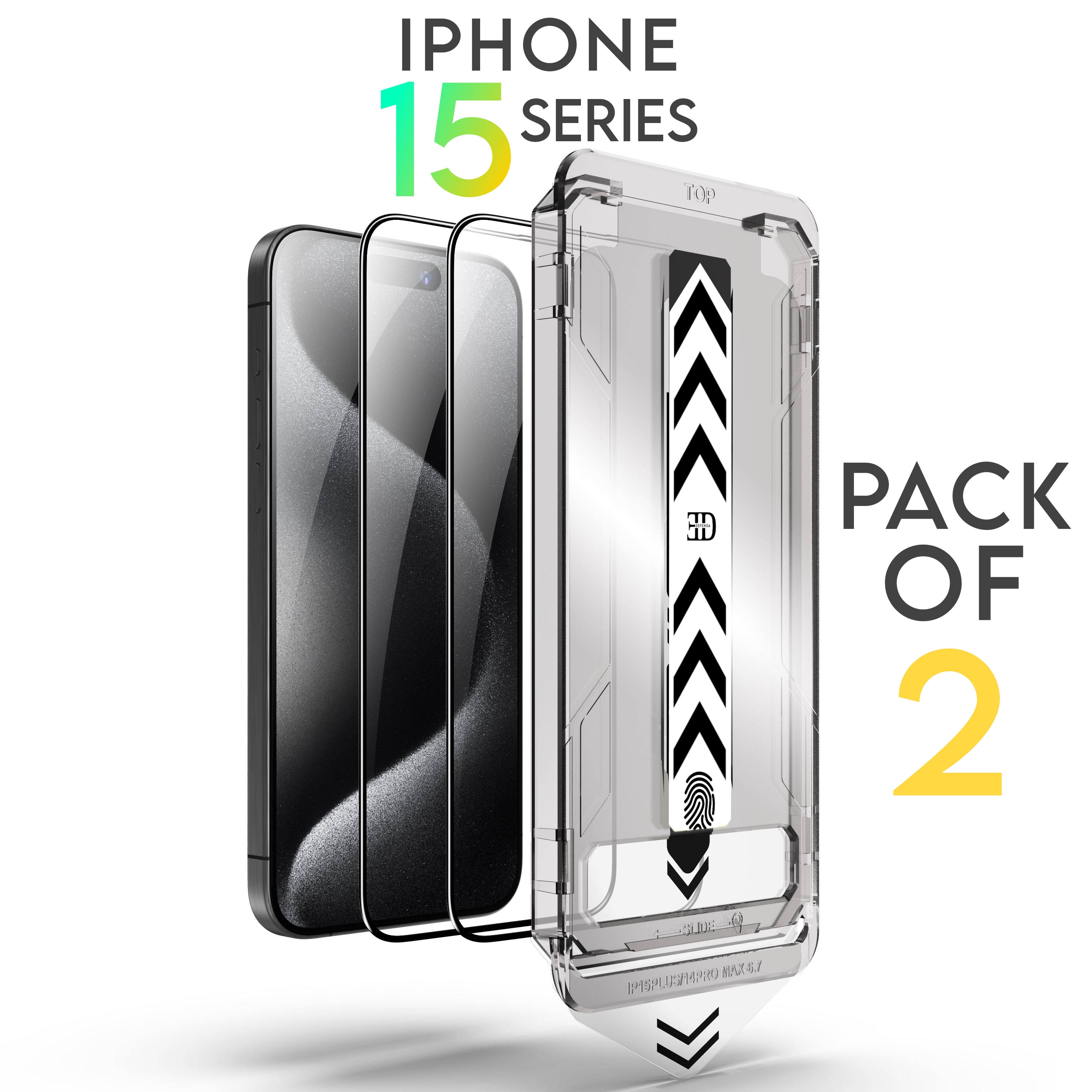 iphone15 series Defenda Diamond Cut Tempered Glass With Easy Aplicator and kit (pack of 2)
