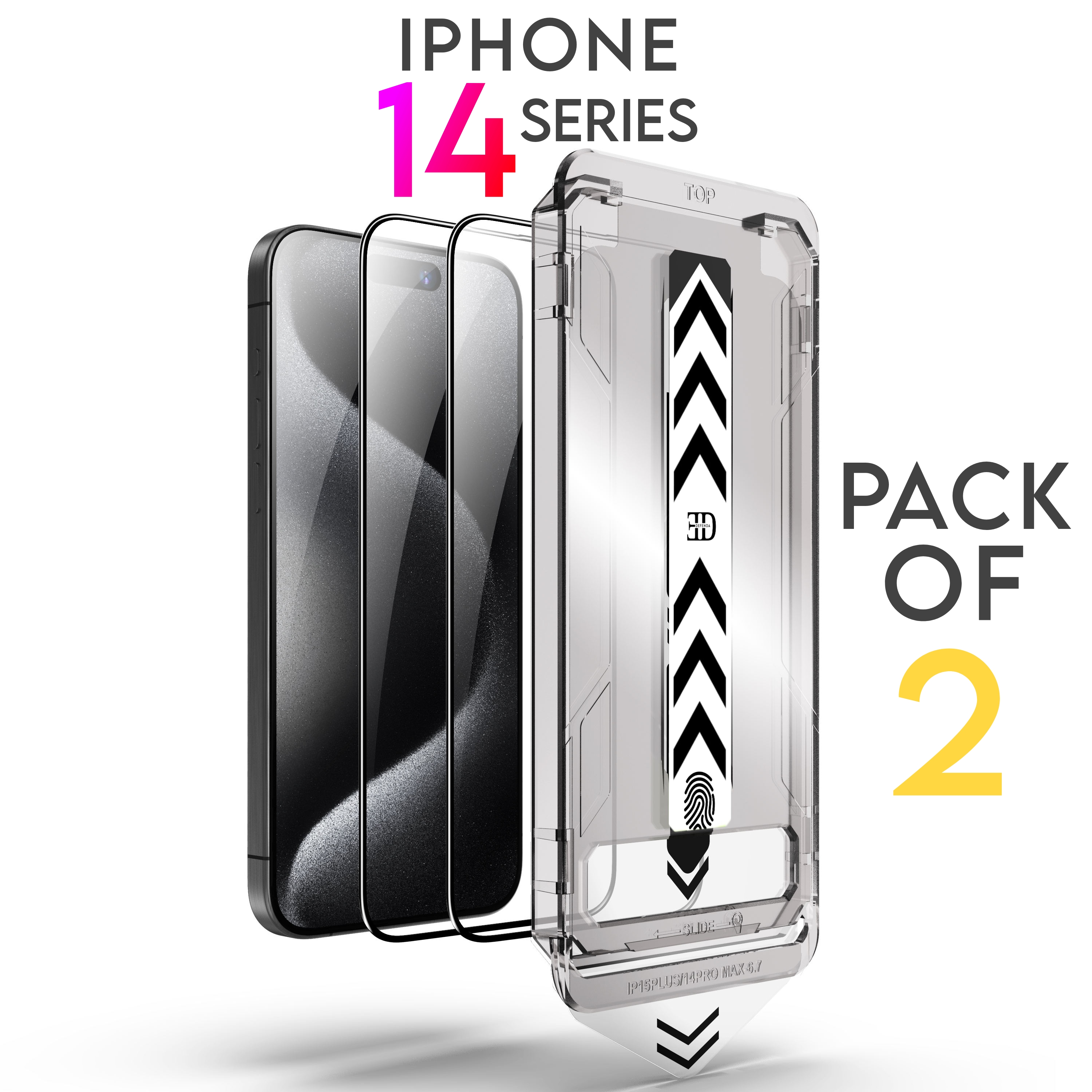 iphone14 series Defenda  Diamond Cut Tempered Glass with Applicator & Installation Kit (pack of 2) – Precision Protection Made Easy"