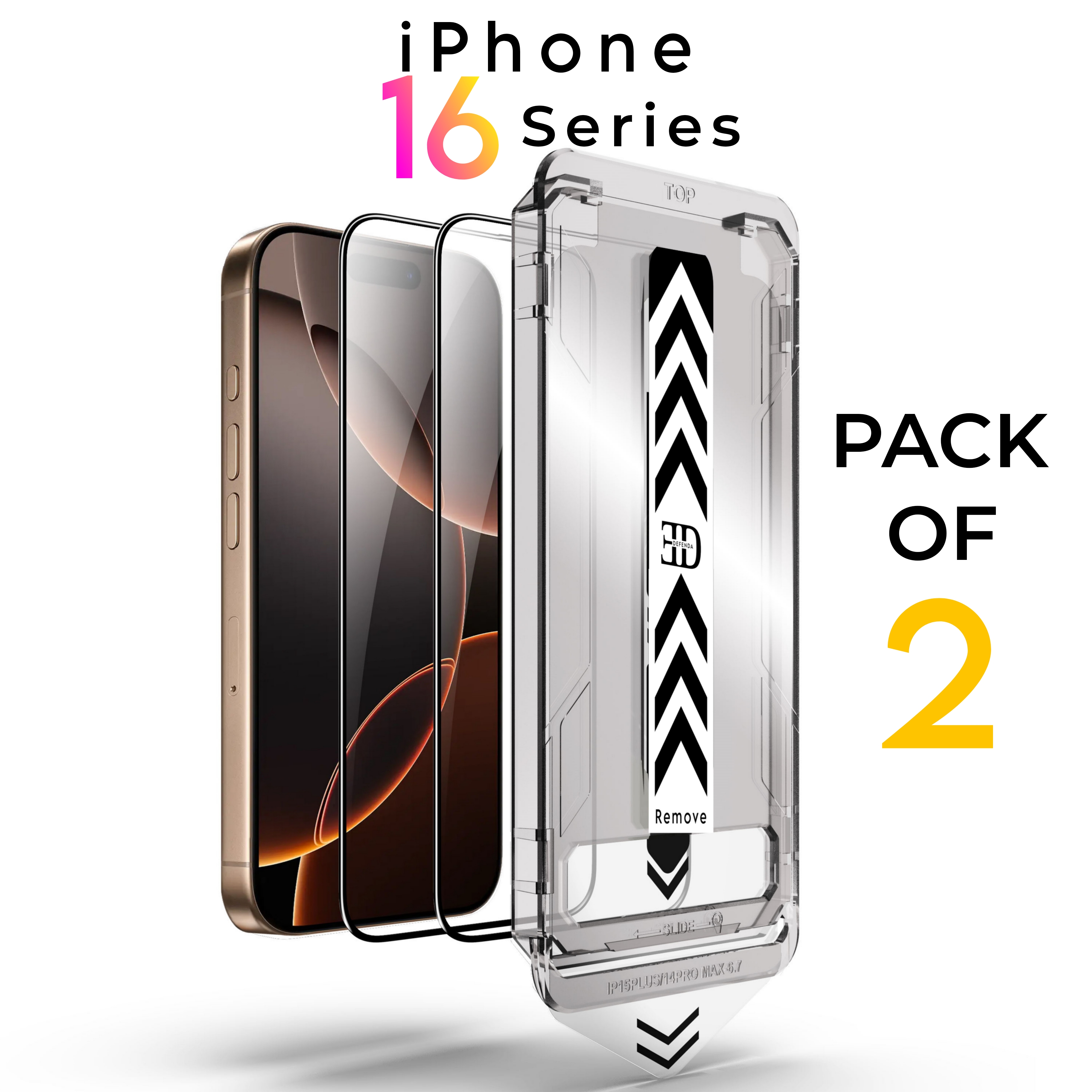 iphone16 series Defenda Diamond Cut Tempered Glass (Pack of 2) – Easy Installation, Maximum Protection
