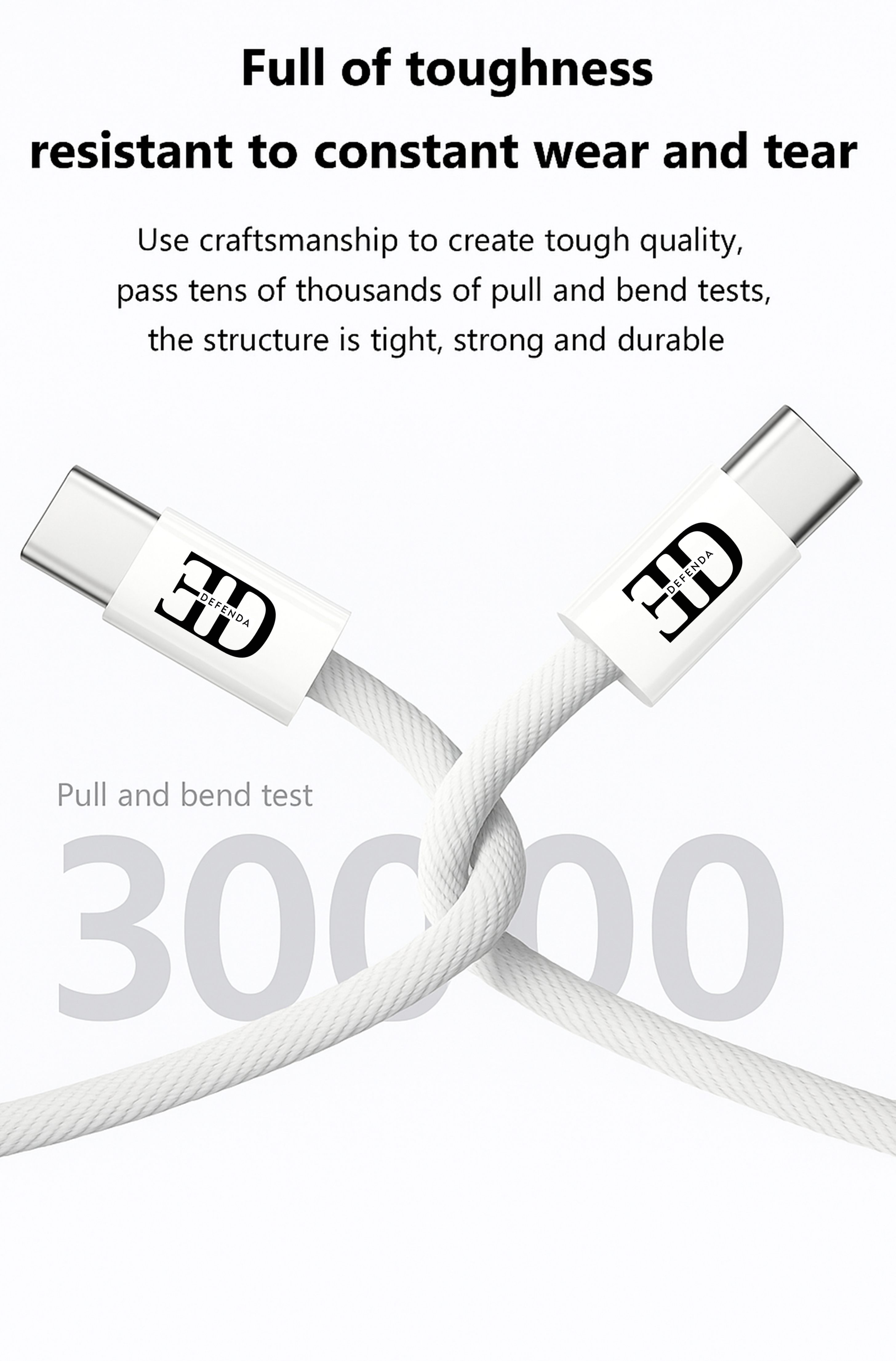 Defenda Braid-x Type-C to Type-C Fast Charging Cable | 5A | Braided Nylon | 60W PD Support | 1M Length – White | 6-Month Warranty