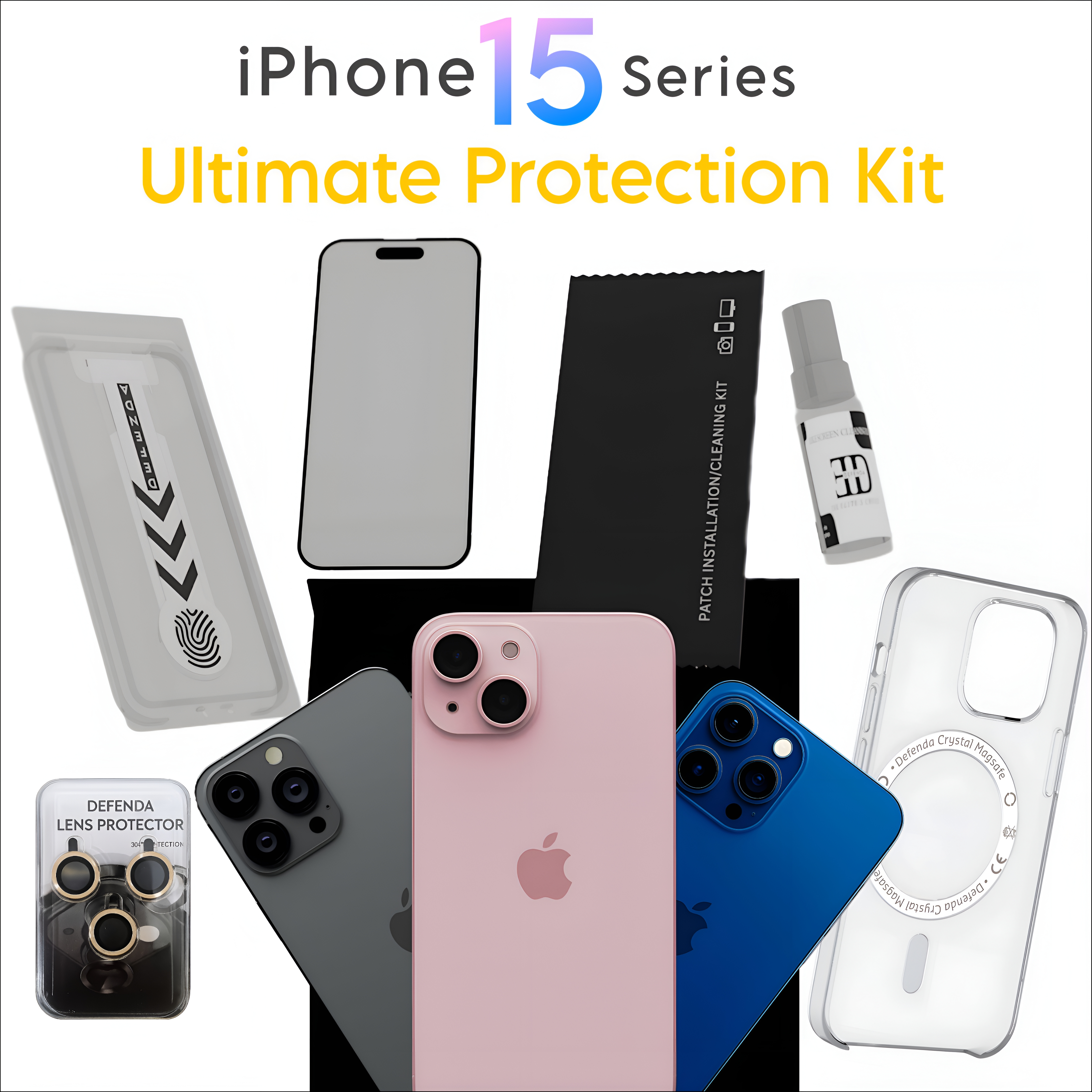 Defenda iphone15 series Ultimate Protection Kit  – 360° Shield for Your Device
