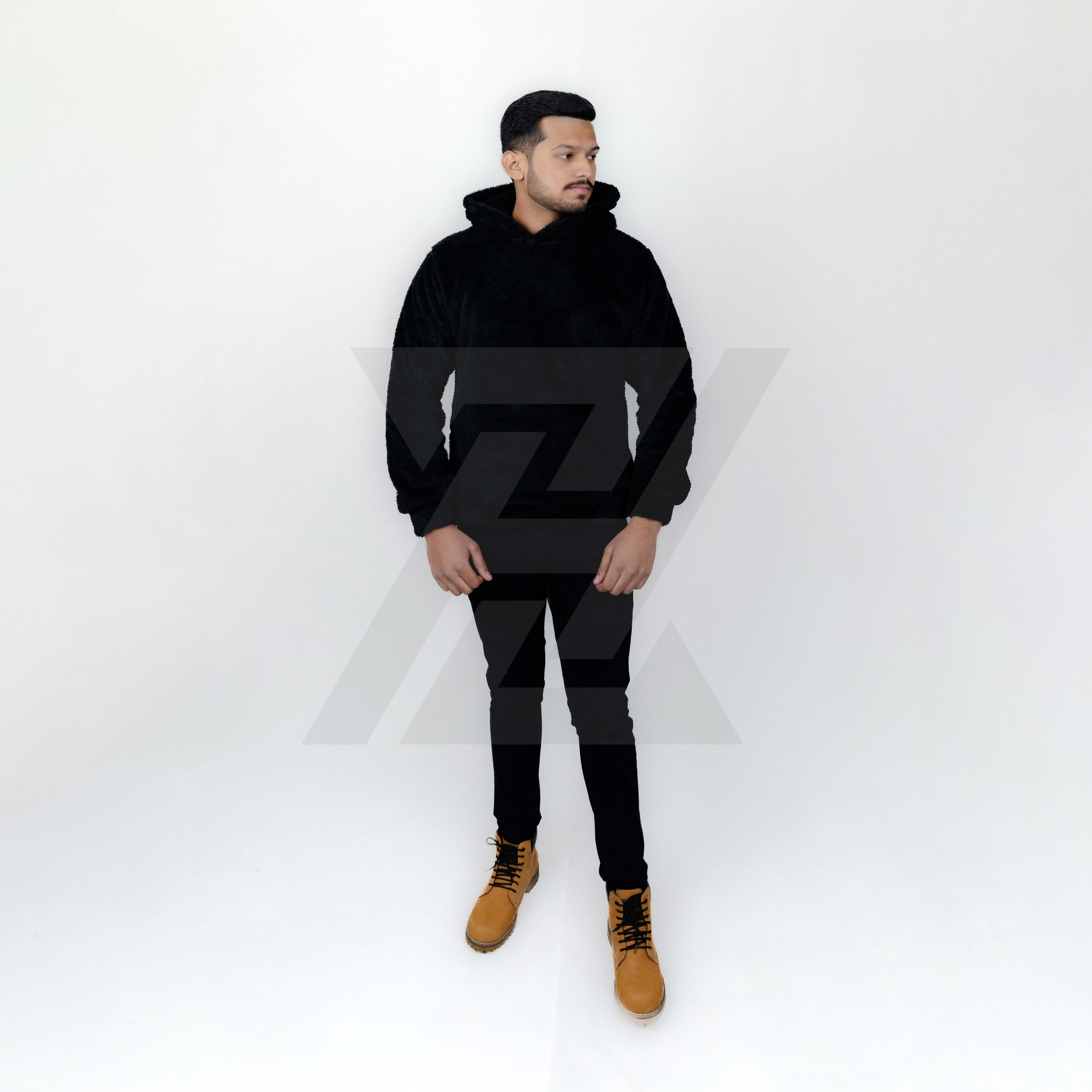 Black Double Sharpa Hoodie