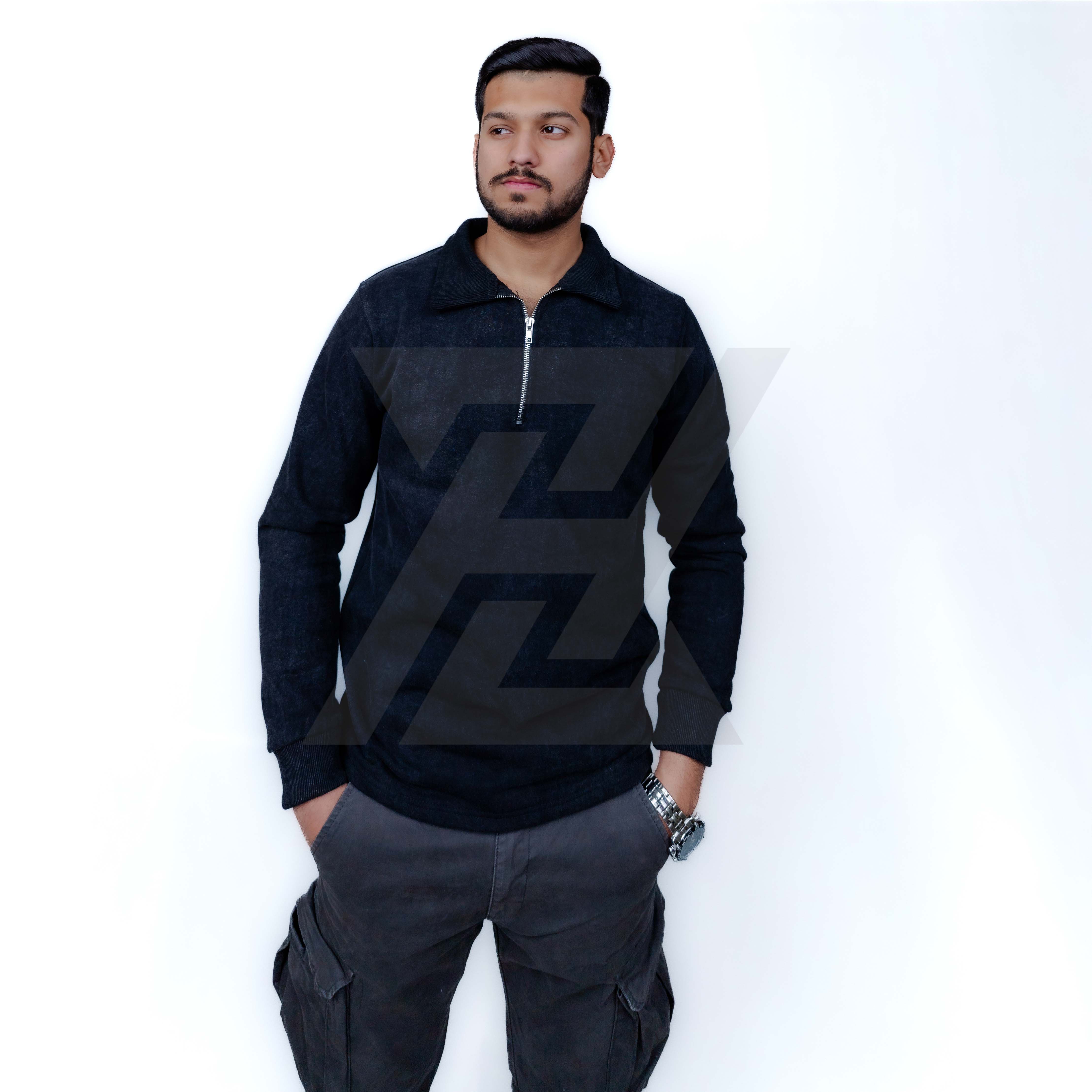 Acid Wash Neck Zipper