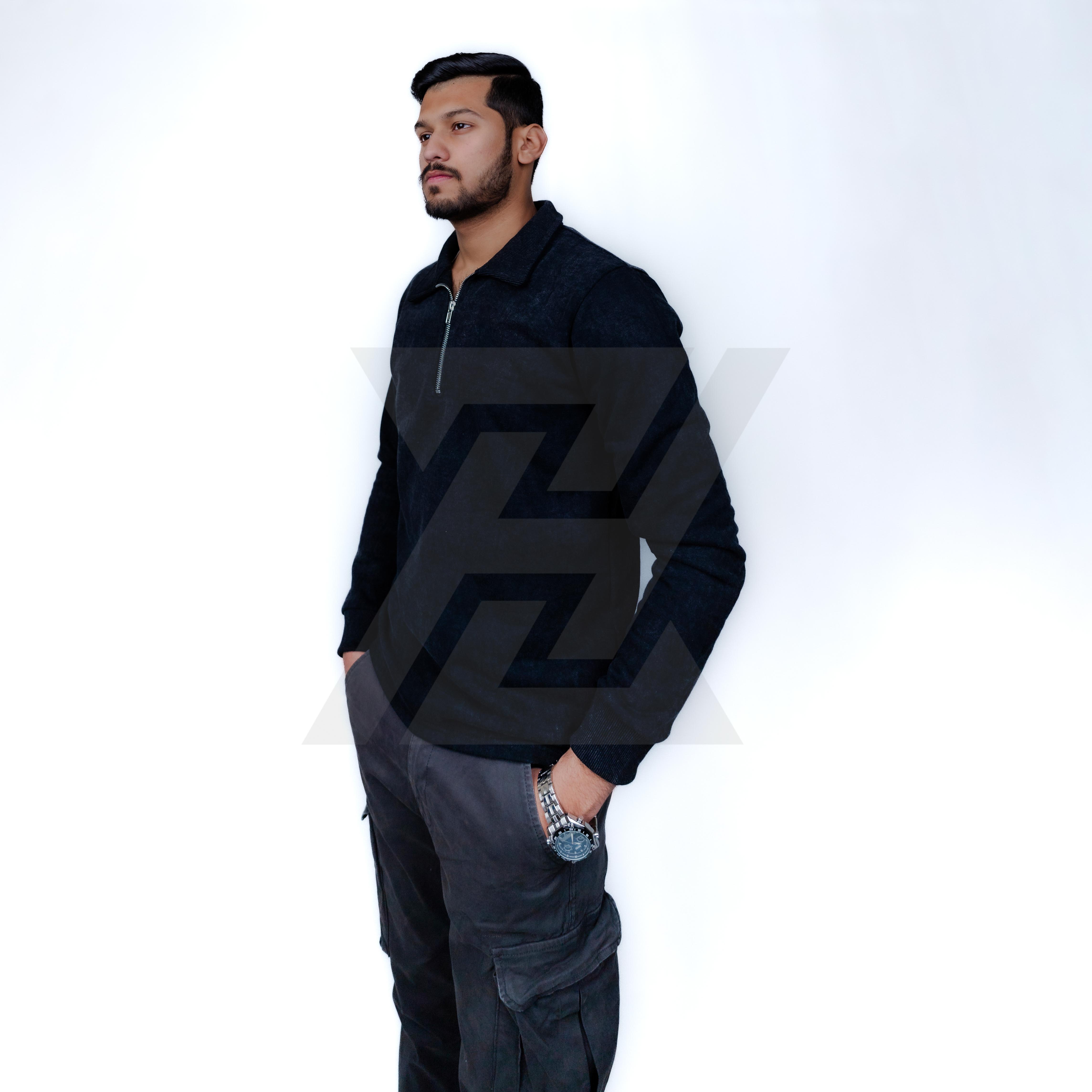 Acid Wash Neck Zipper