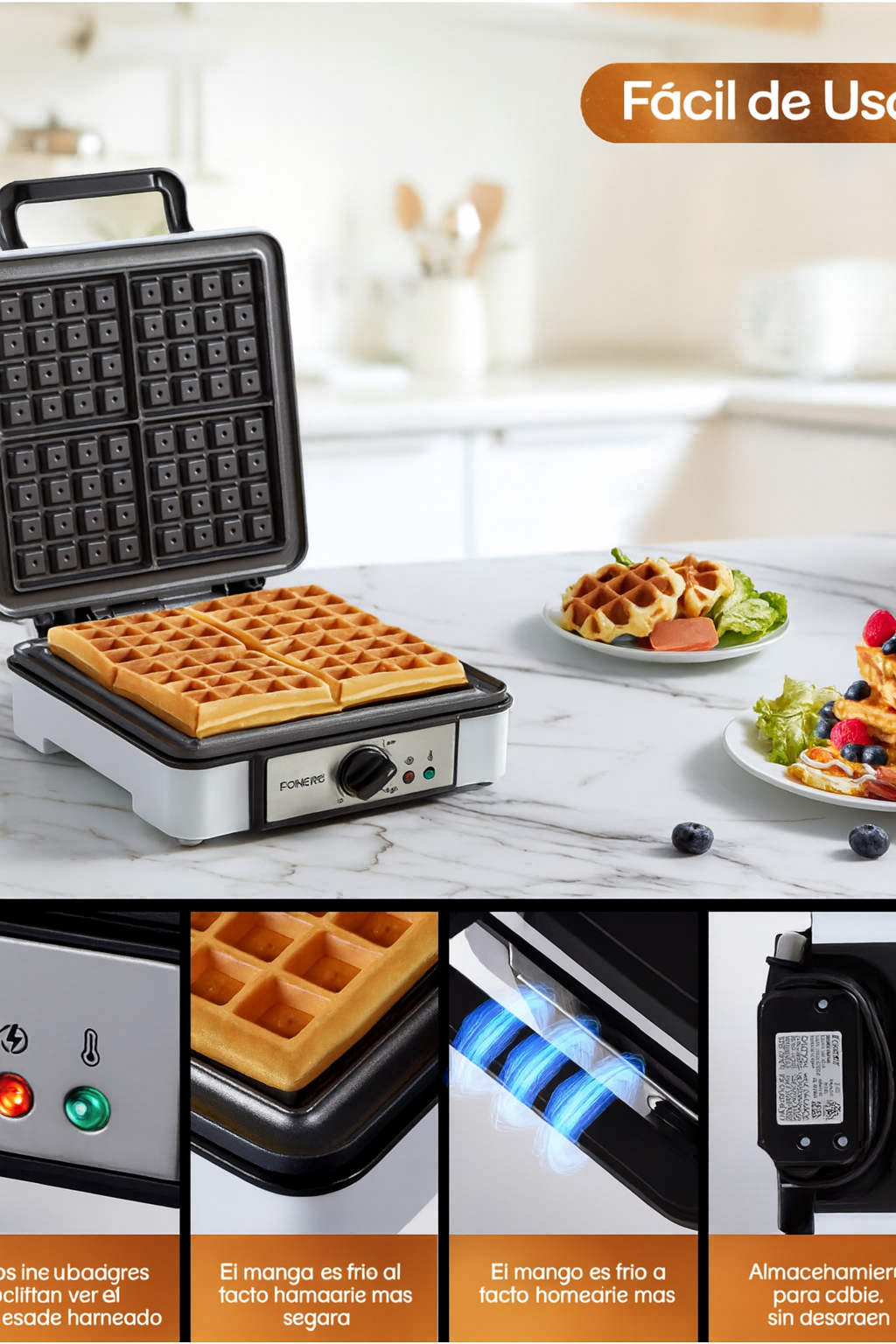 Waflera Belga eléctrica compacta, 110 V.