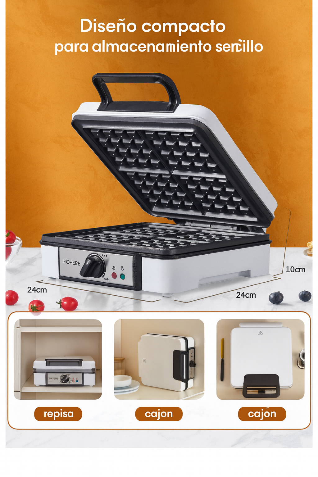 Waflera Belga eléctrica compacta, 110 V.