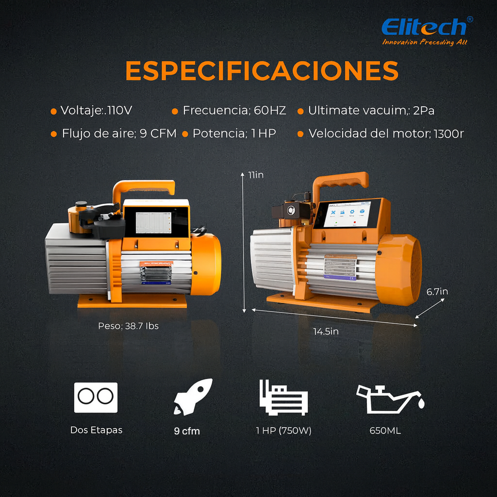 Bomba de vacío eléctrica, 9 cfm, 110 VV