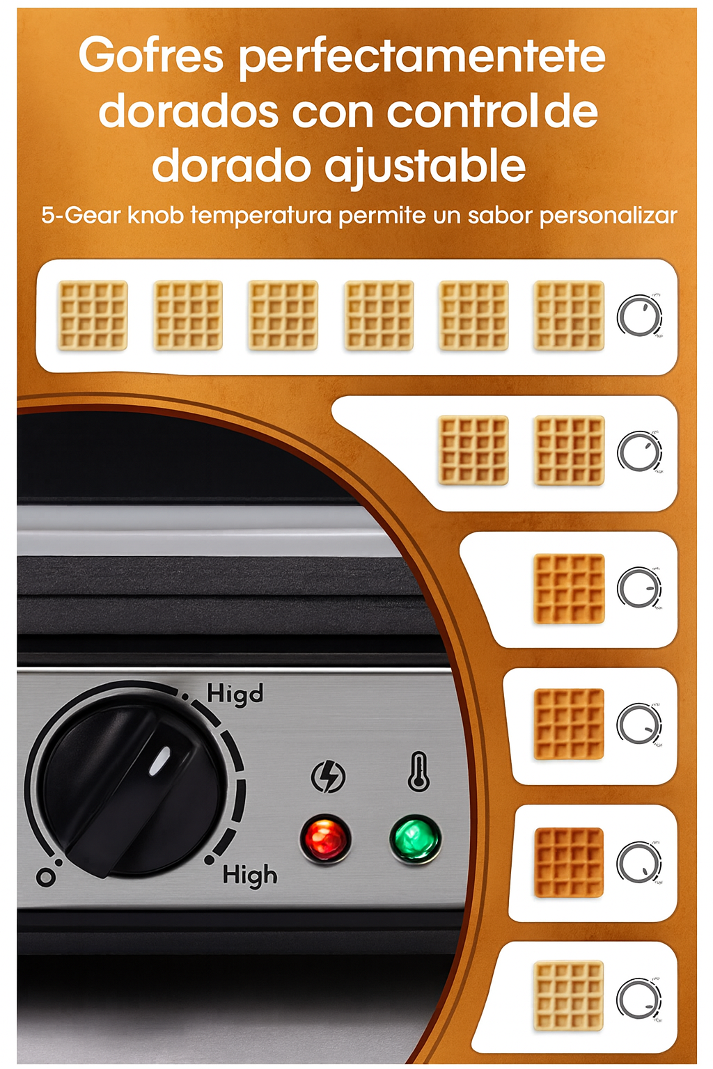 Waflera Belga eléctrica compacta, 110 V.