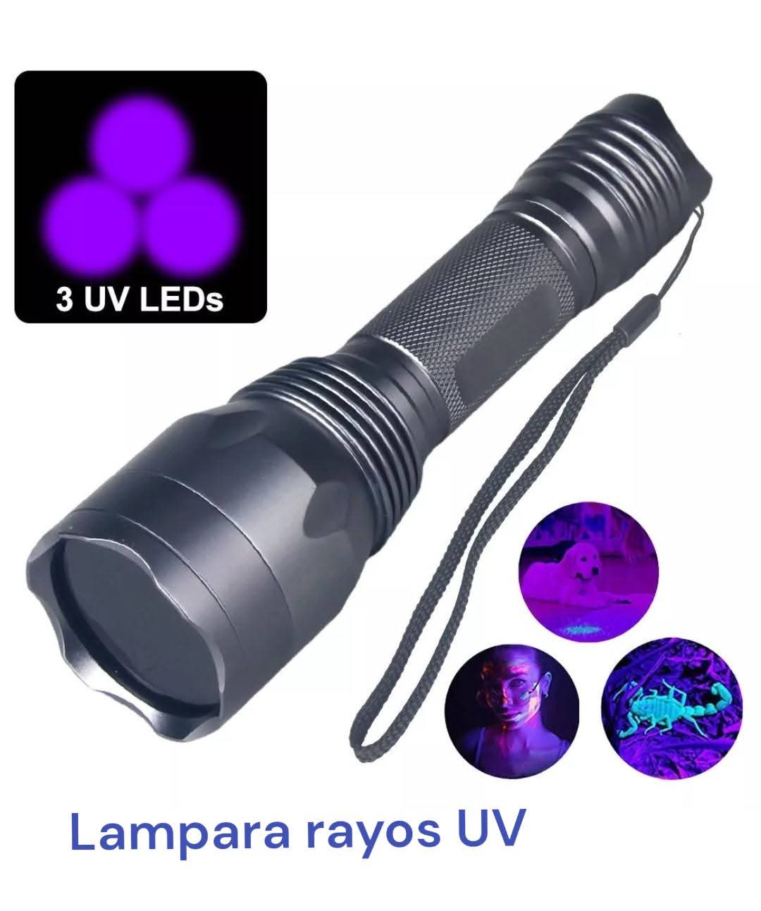 Lámpara de rayos UV 365nm con 3LEDs, recargable.