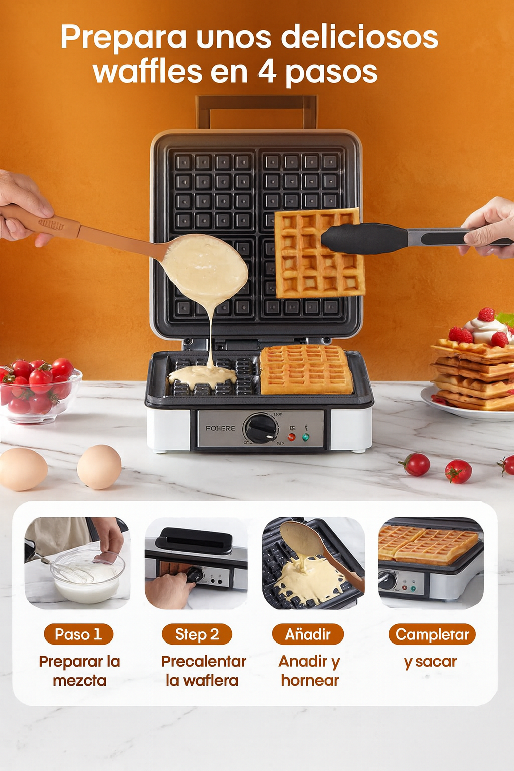Waflera Belga eléctrica compacta, 110 V.