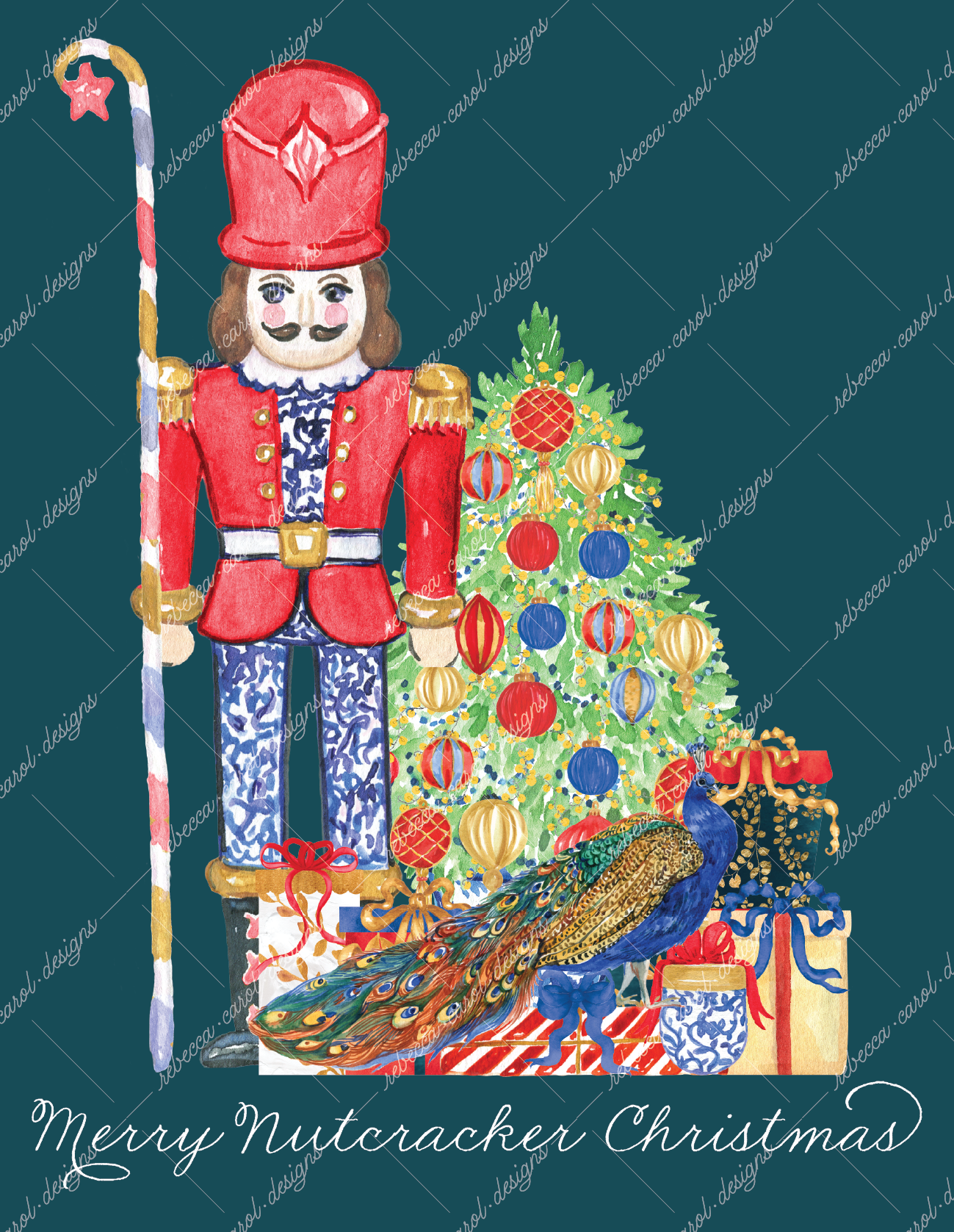 Holiday Card-The Nutcracker Red & Blue Chinoiserie-2