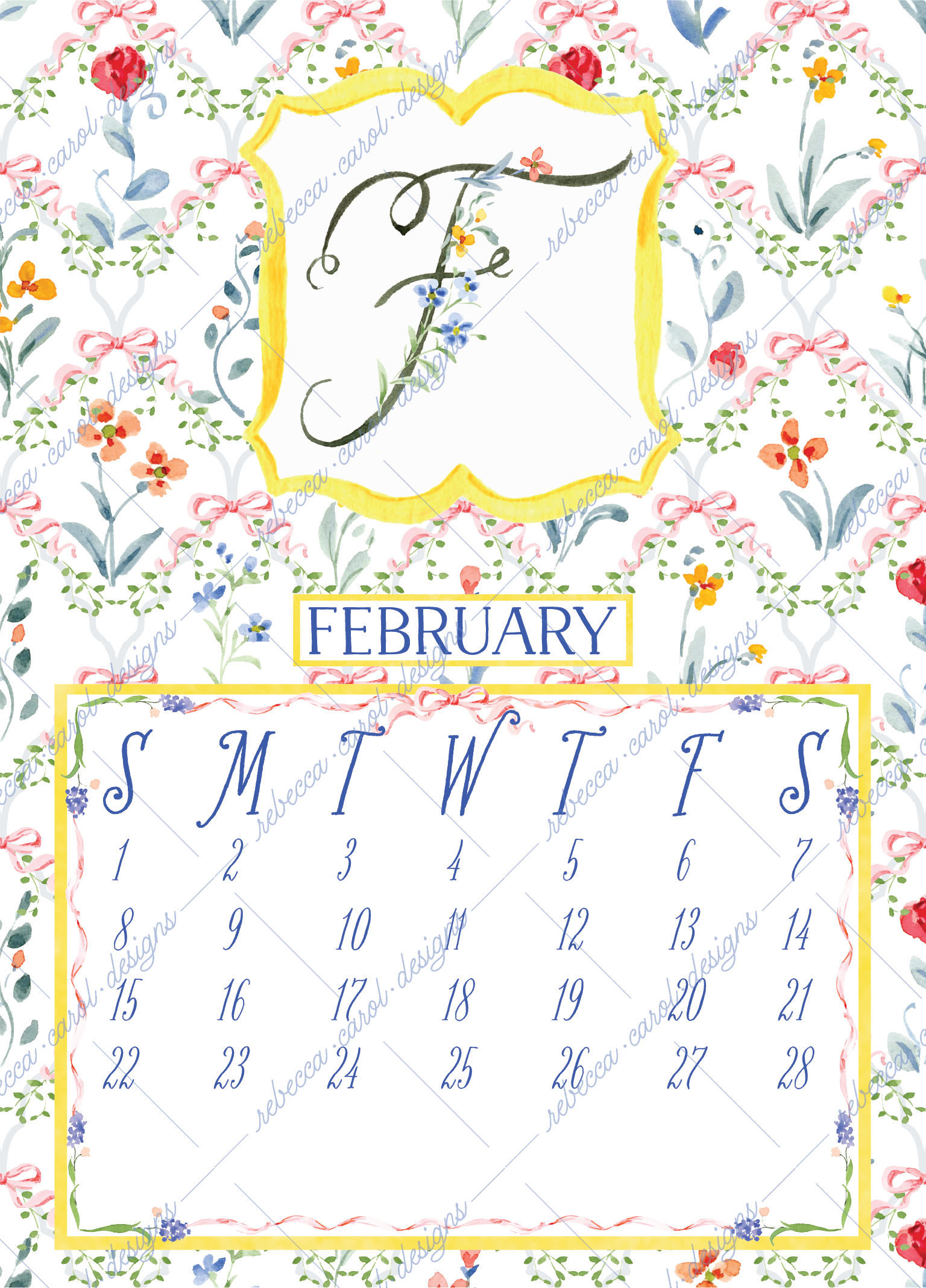 2026 Calendar-Floral Patterns & Bows