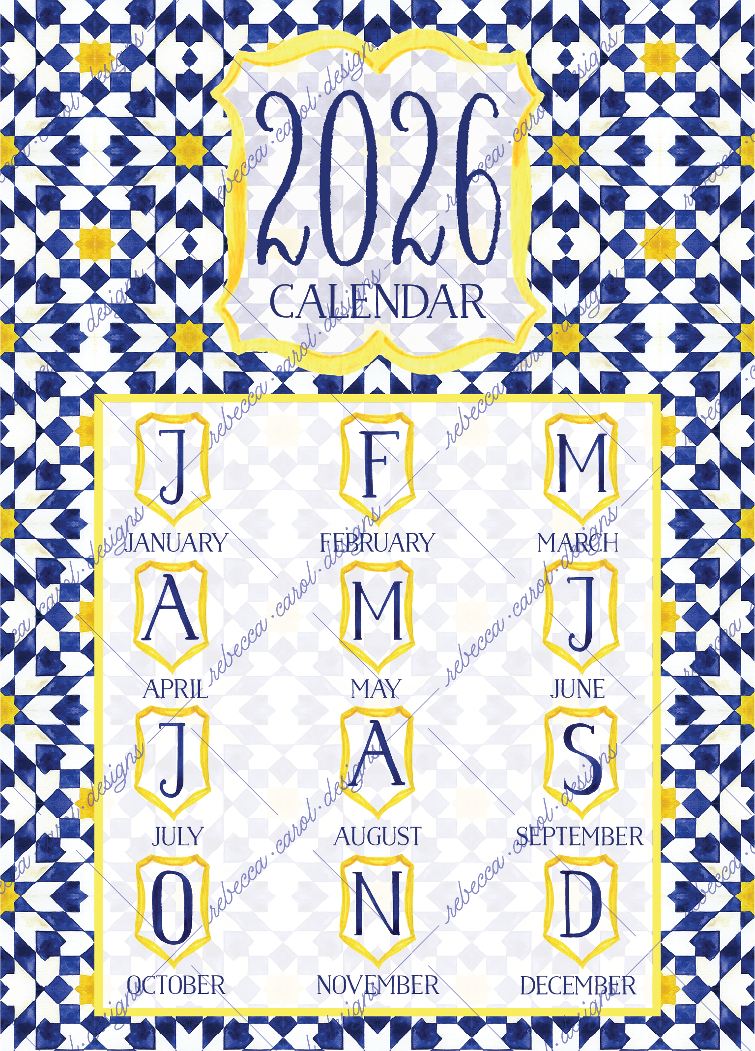 2026 Calendar-Blue & Yellow Moroccan Tiles