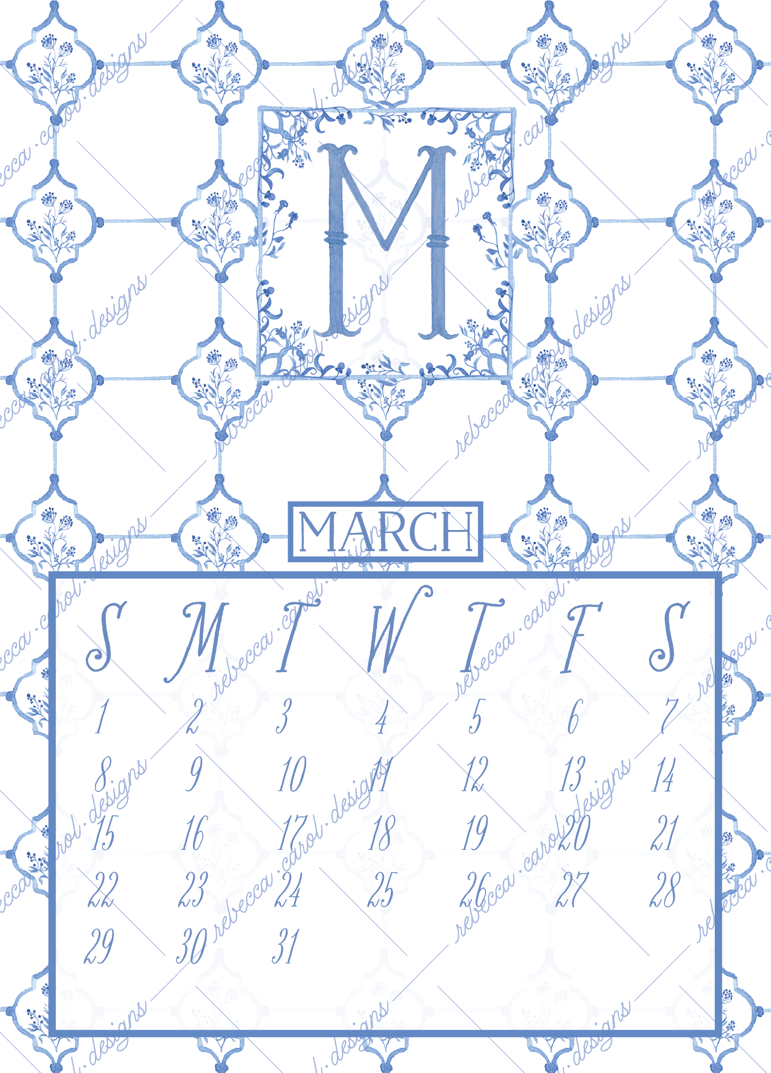2026 Calendar-Blue Toile