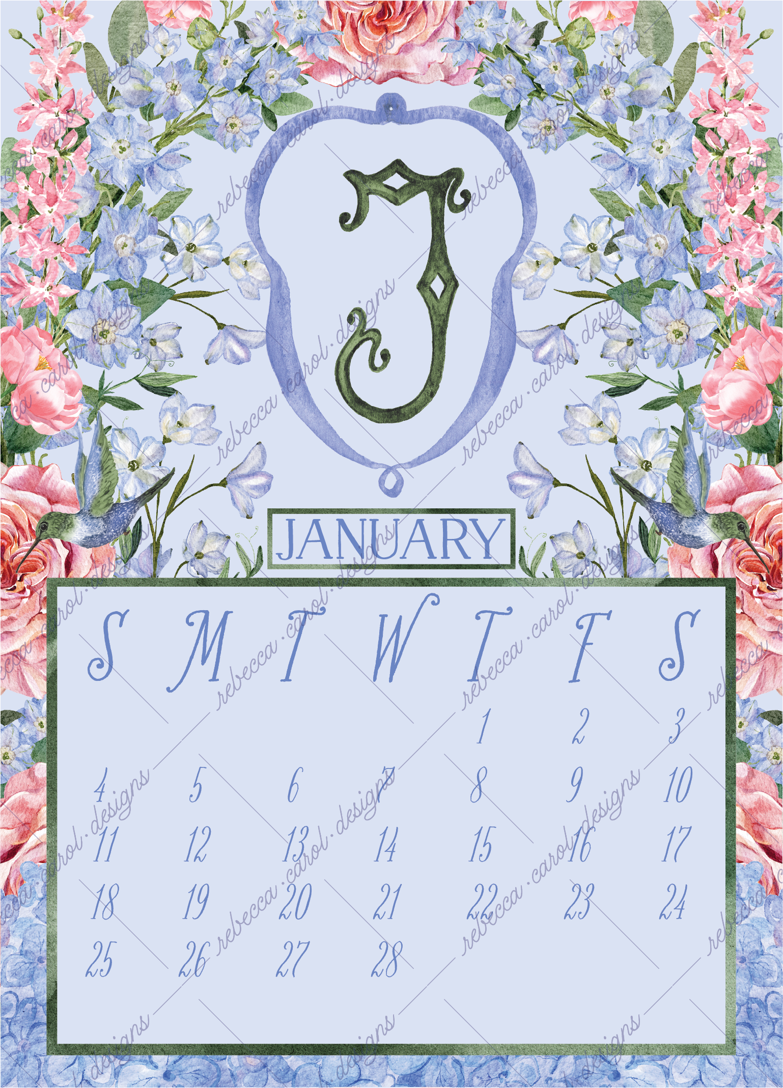 2026 Calendar-Florals & Hummingbirds