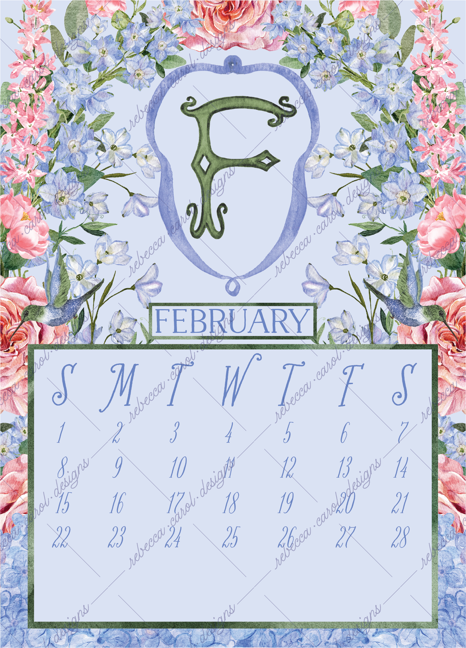 2026 Calendar-Florals & Hummingbirds