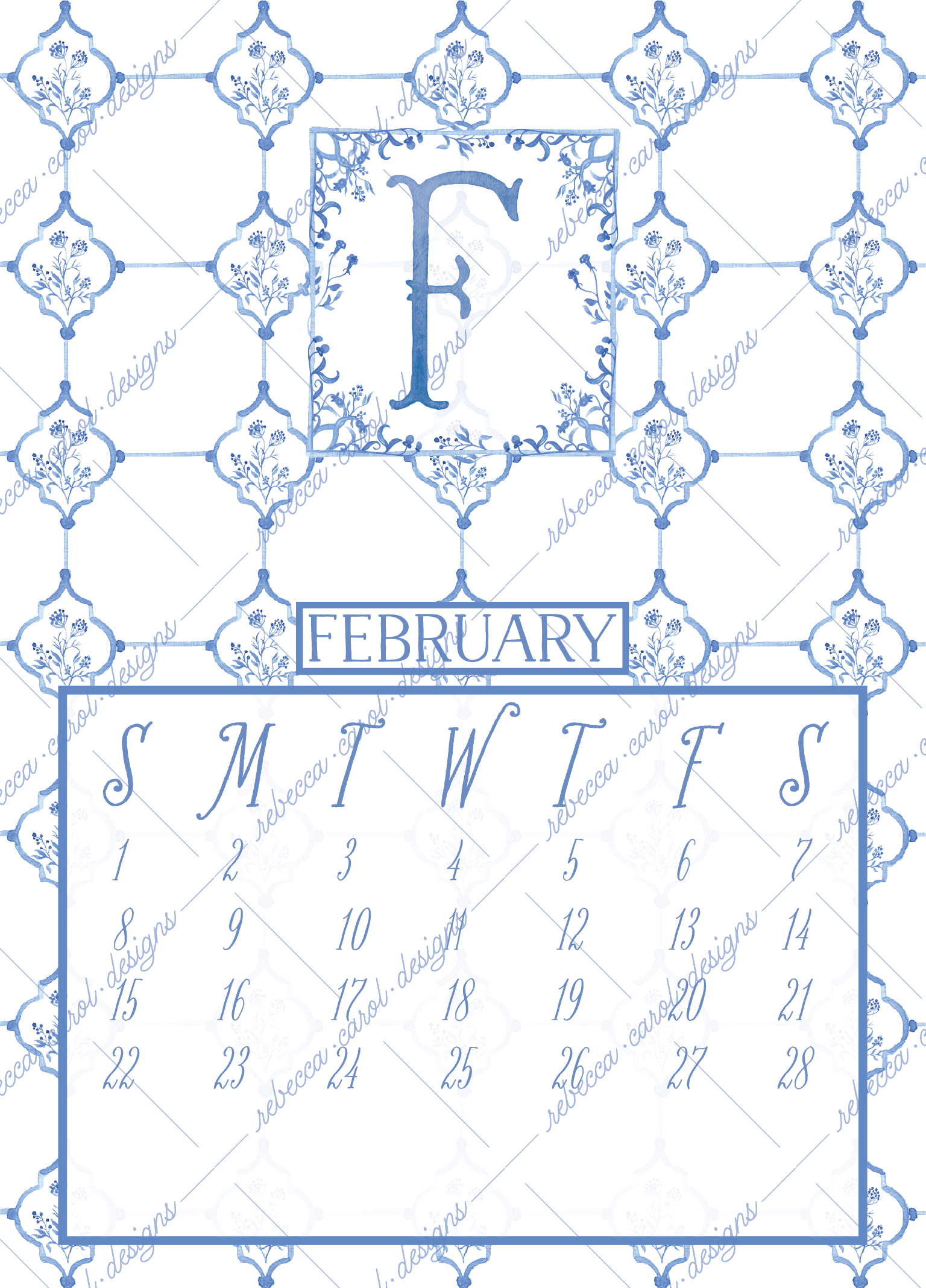 2026 Calendar-Blue Toile