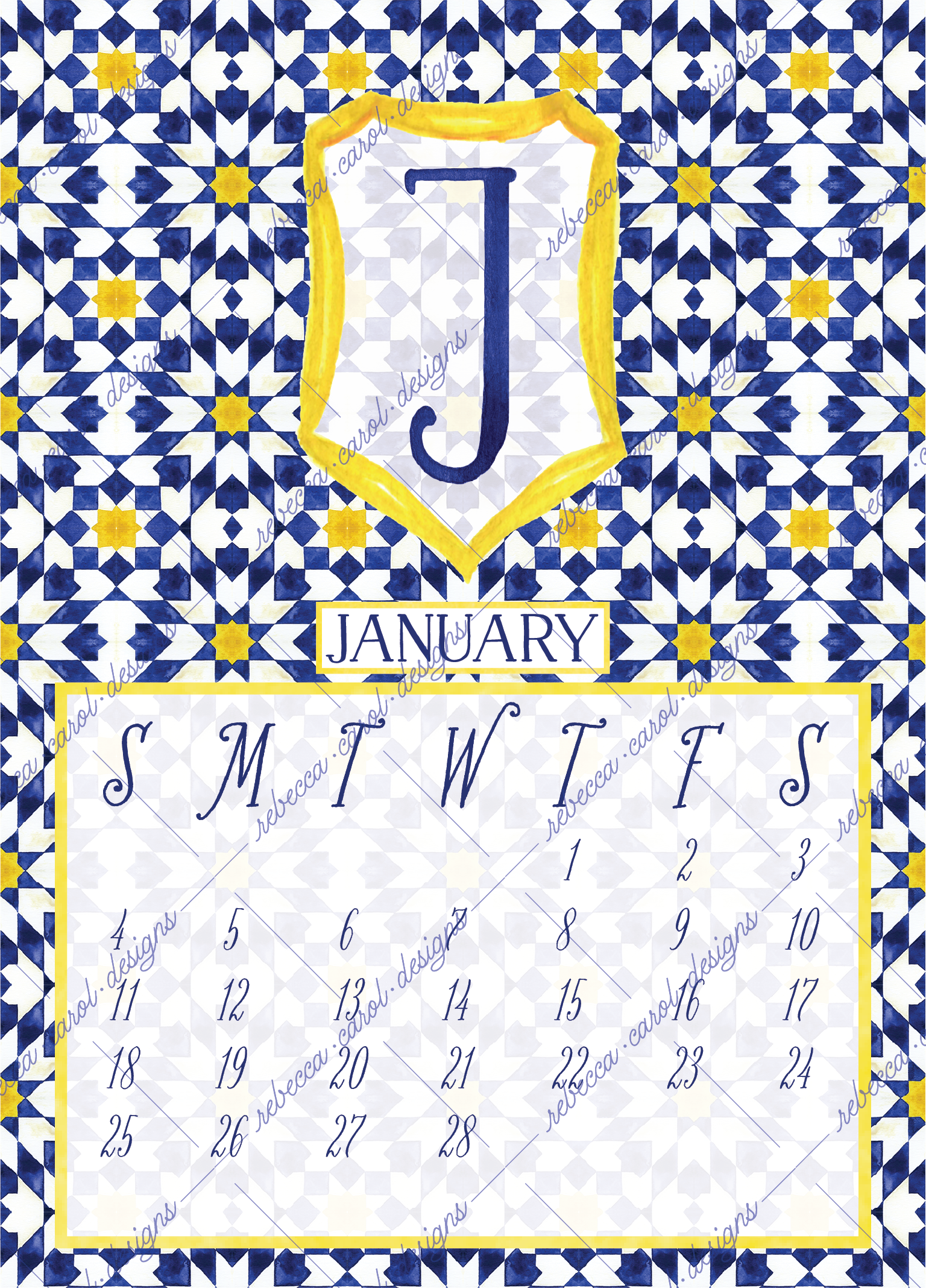 2026 Calendar-Blue & Yellow Moroccan Tiles