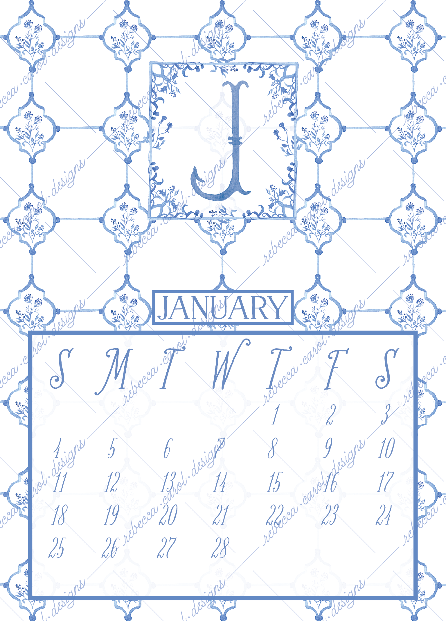 2026 Calendar-Blue Toile